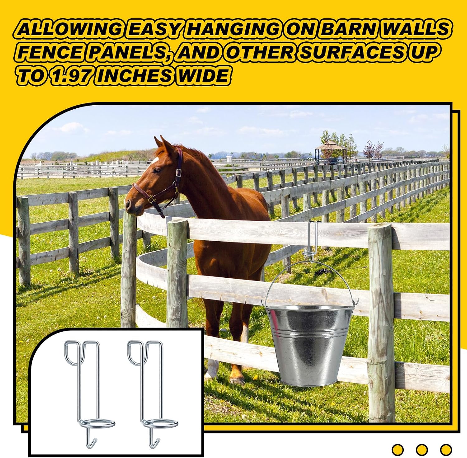 Hicarer 2 Pack Horse Feed Bucket Hooks Tack Hook for Horses Metal Equestrian Water Bucket Holder Hanger Removable No Drill Stall/Stable Feed Barn Farmhouse Supplies Livestock Accessories (Silver) - Image 4