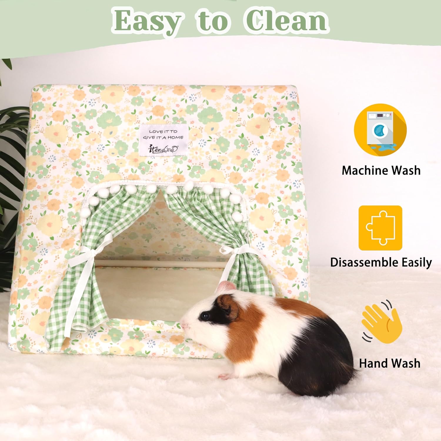 Guinea Pig Hideout Large with Curtain, Bunny Hideout, Machine Washable Guinea Pig Hide Tent Houses & Habitats, Small Animal Hideout for Pet Rabbit, Ferret, Rat, Chinchilla, Squirrel (Flower, Large) - Image 4