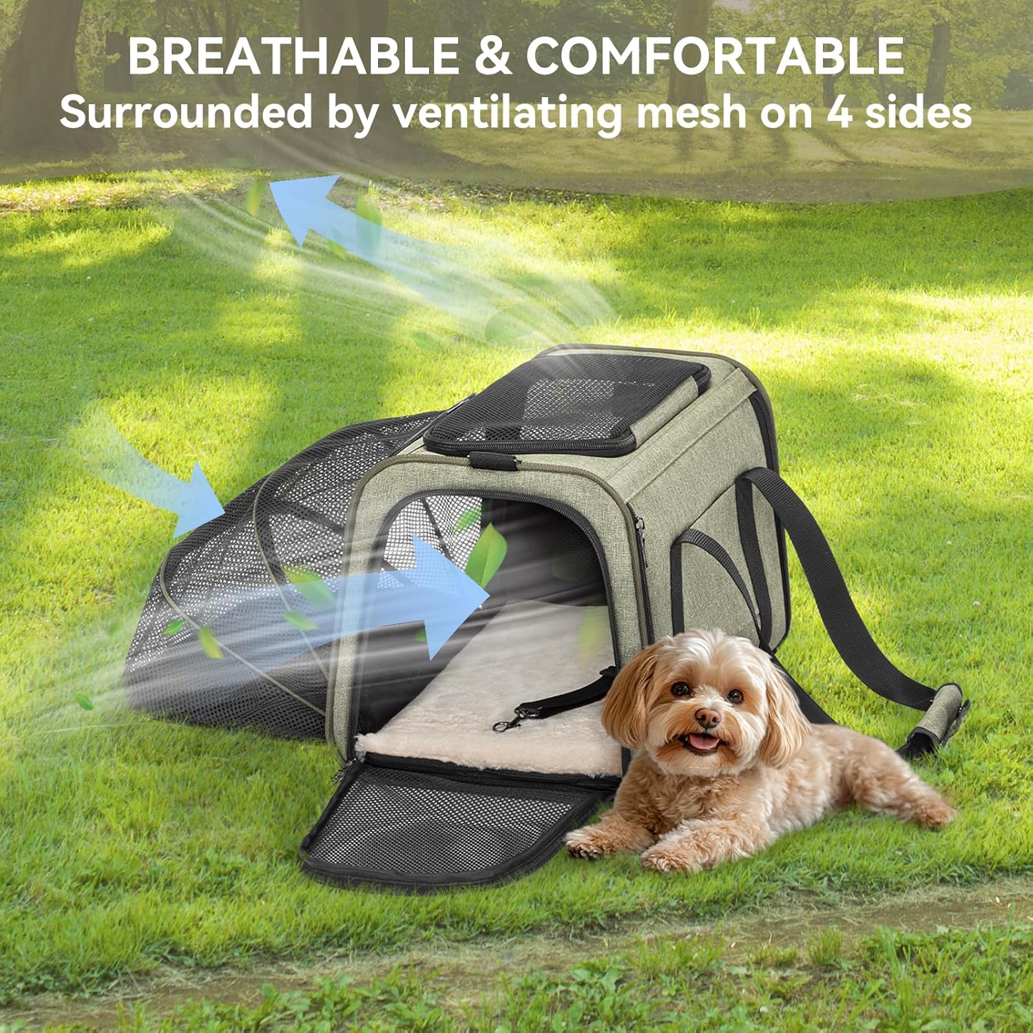 Petsfit Expandable Cat Carrier Dog Carrier,Airline Approved Soft-Sided Portable Pet Travel Washable Carrier for Kittens,Puppies,Removable Soft Plush mat and Pockets,Locking Safety Zippers - Image 8