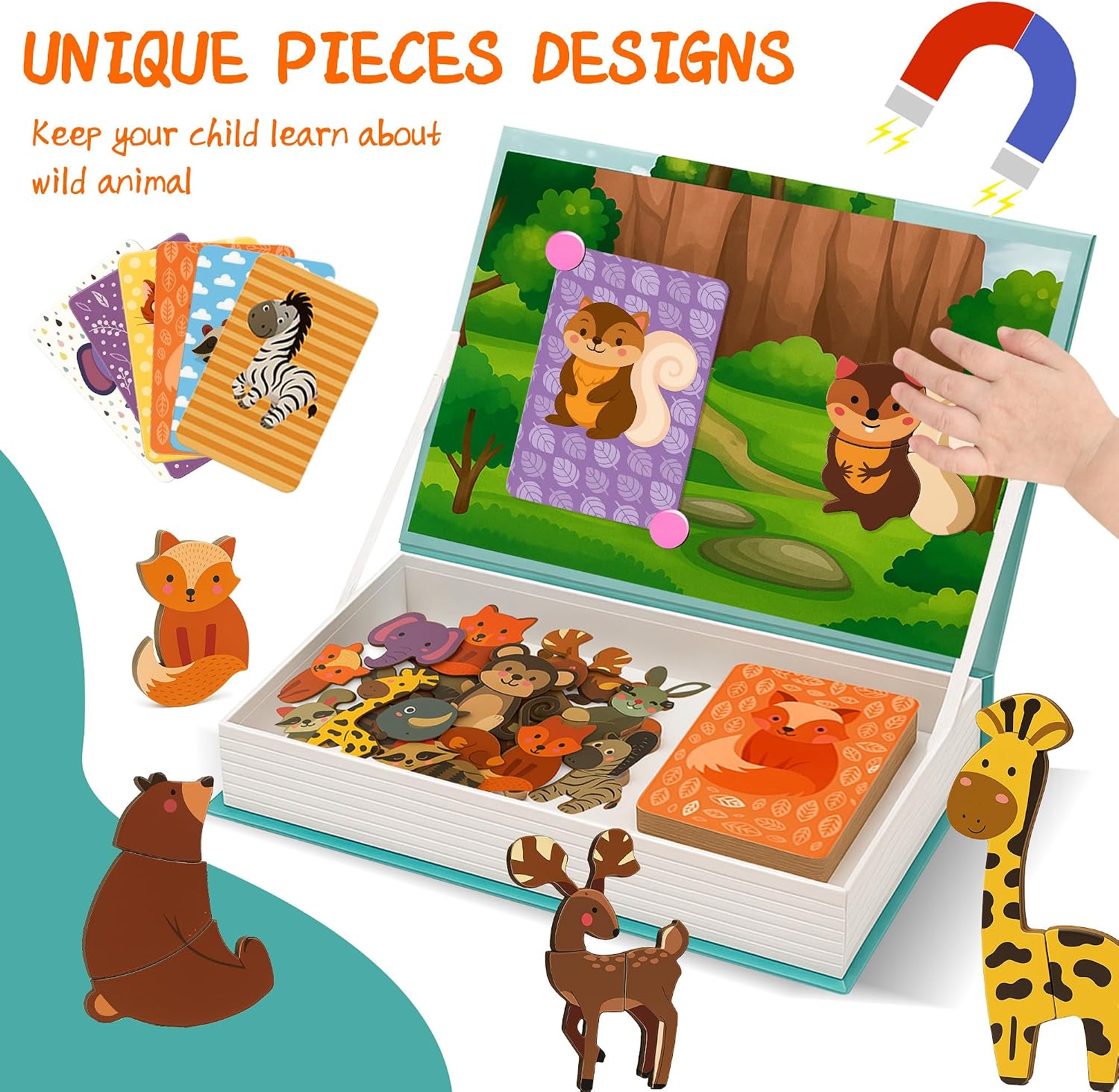 Animal Magnetic Busy Book for Toddlers, 45 Magnet Puzzles Toys | Montessori Quiet Travel Toy with 14 Activity Cards, Magnet Puzzles, Preschool Learning Game for Kids Ages 3+ - Image 6