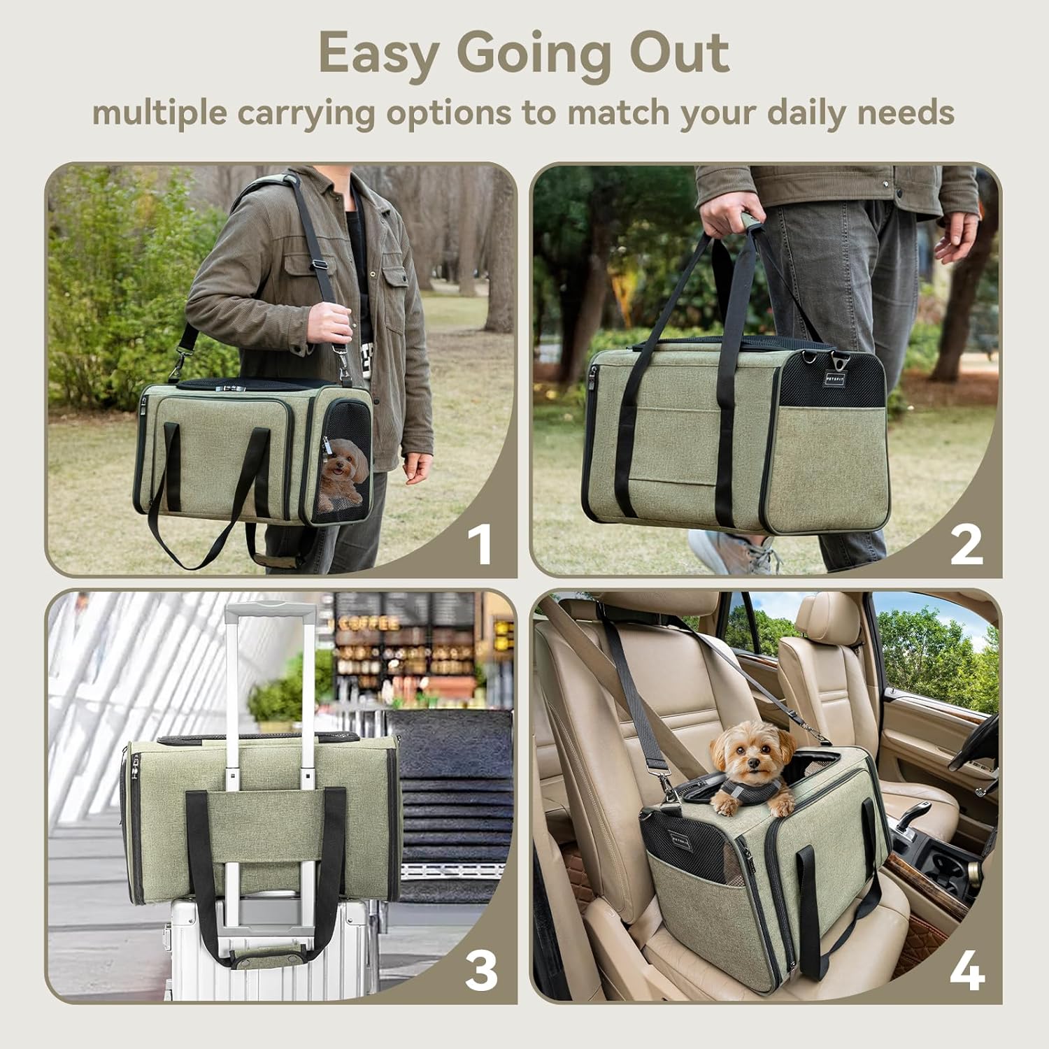 Petsfit Expandable Cat Carrier Dog Carrier,Airline Approved Soft-Sided Portable Pet Travel Washable Carrier for Kittens,Puppies,Removable Soft Plush mat and Pockets,Locking Safety Zippers - Image 4