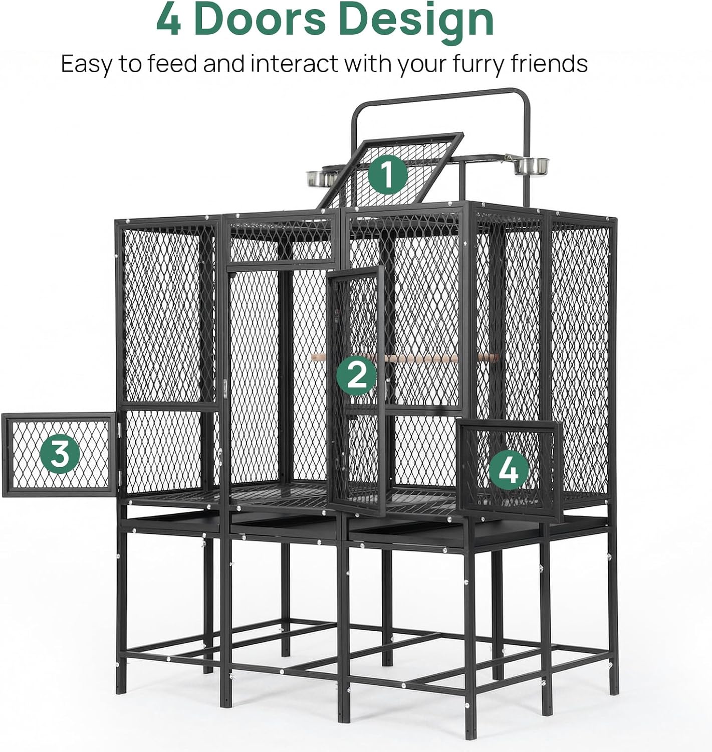 44" Carbon Steel Bird Flight Cage Detachable Playtop Indoor Outdoor | Heavy Duty Carbon Steel Flight Cage for Cockatiels, Parakeets, Conures & Lovebirds (Indoor & Outdoor Use) - Image 4