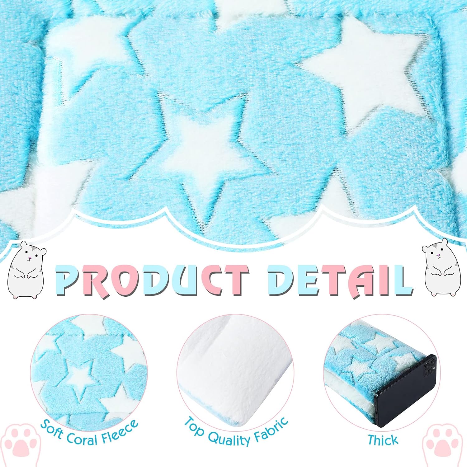 Tuanse 4 Pack Guinea Pig Bed Mat Bedding Rabbit All Season Soft Fleece Bed Pad for Small Animal Mattress Fleece Sleeping Pad for Hedgehogs Bunny Ferrets Hamster(Star,13 x 10 Inch) - Image 3