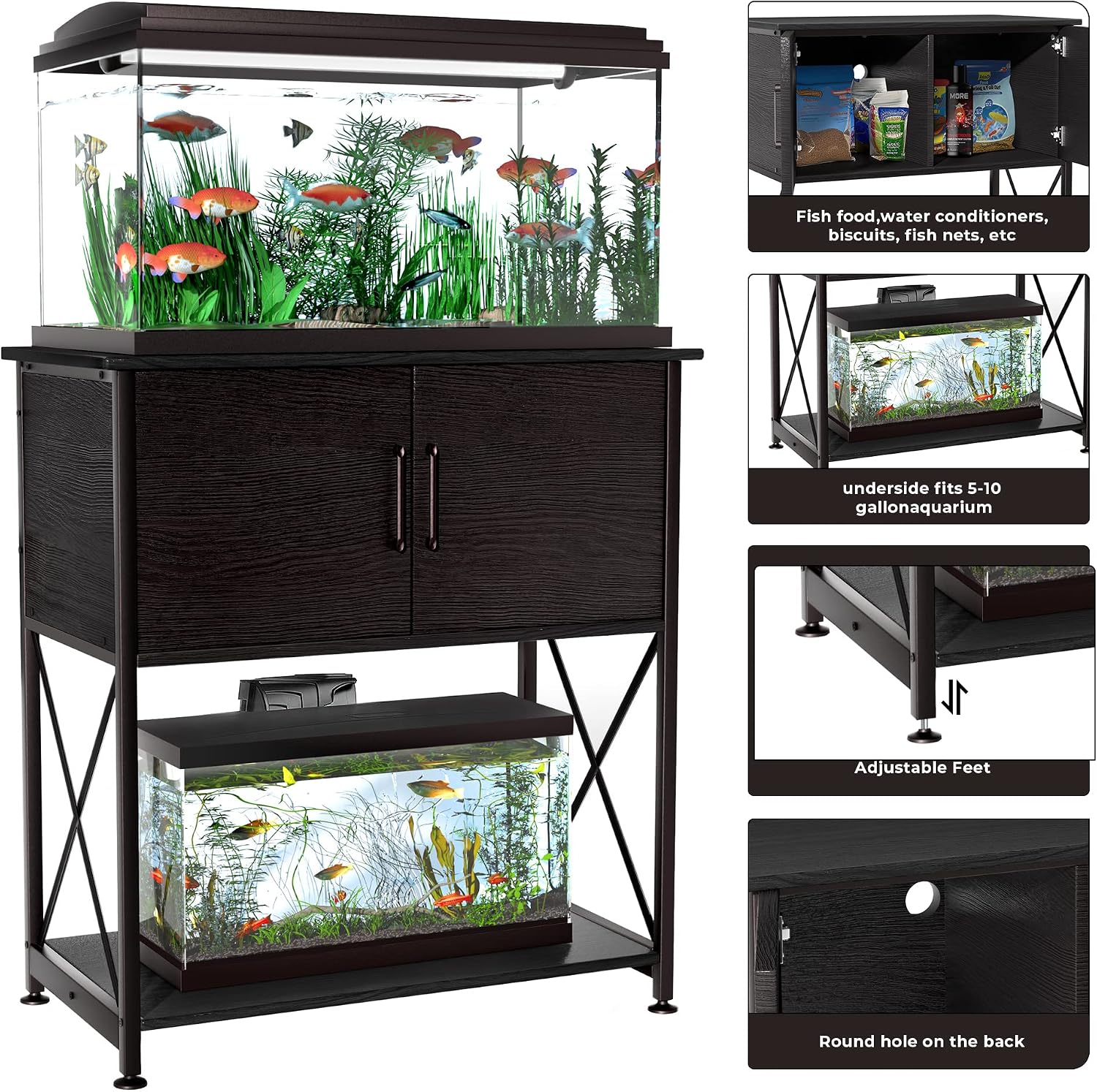 Herture 20-29 Gallon Aquarium Stand Metal Frame Fish Tank Stand with Cabinet Storage, for 20 Gallon Long Aquarium,30.7" L*16.5" W Tabletop,330LBS Capacity Black PG01YGB - Image 5