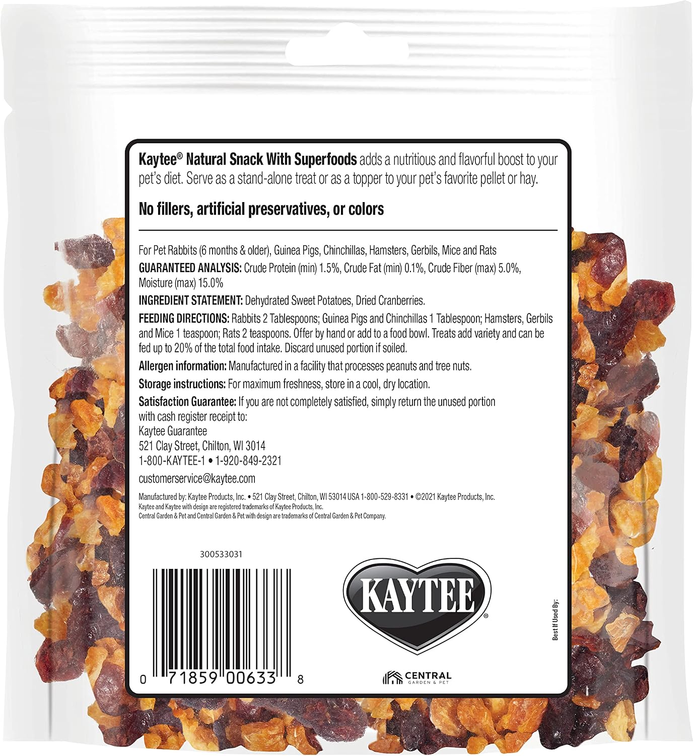 Kaytee Natural Snack with Superfoods For Pet Guinea Pigs, Rabbits, Hamsters, and Other Small Animals, Sweet Potato & Cranberry, 3 Ounces - Image 6