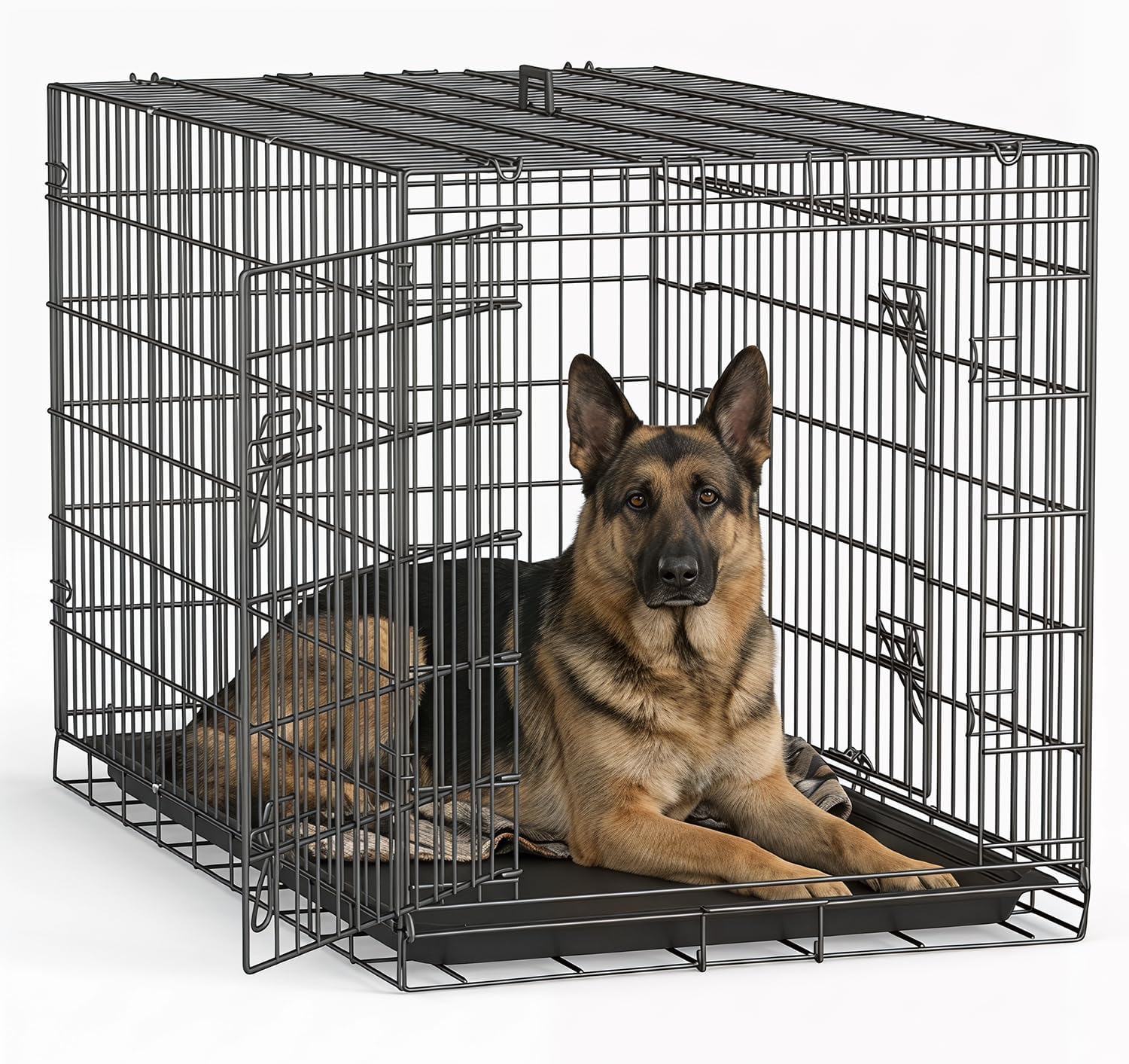 FDW Extra Large Dog Crate Dog Kennel Cage with Double Door,48 inch Folding Metal Wire Dog Cage with Removable Tray&Divider Panel,Pet Crate for Large Dogs,Black