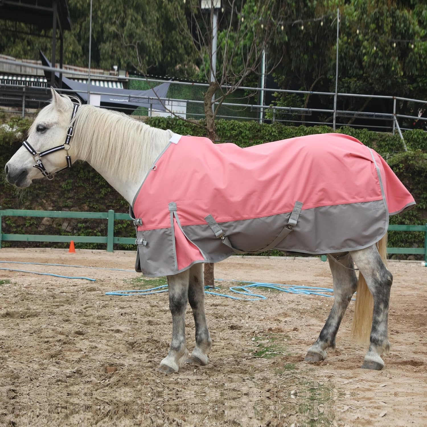 1200D Ripstop Waterproof Breathable Horse Blanket (0g No Fill), Lightweight Turnout Rain Sheet, Keeps Dry in Mud & Wet Weather Pinkgrey 78" - Image 6