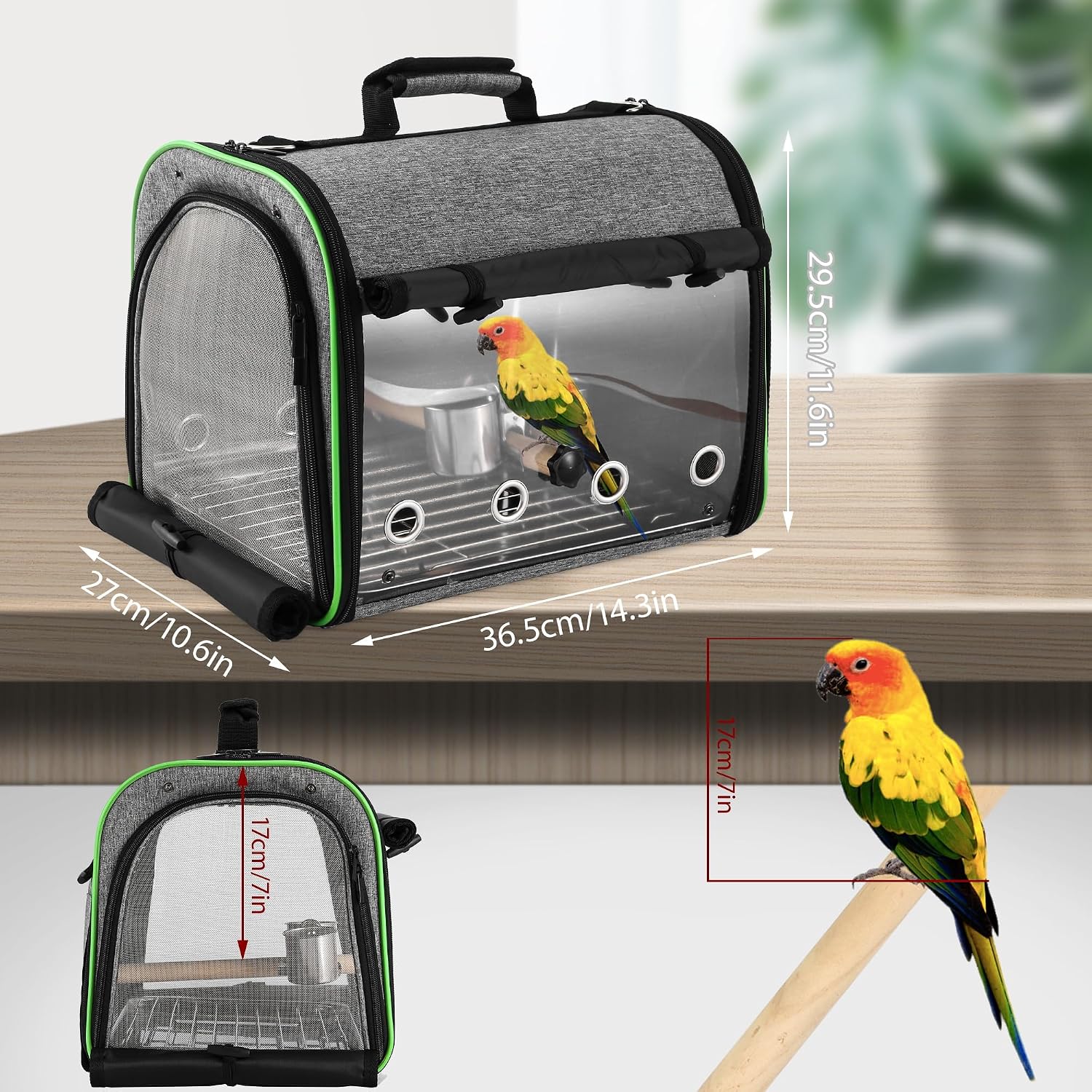 Bird Carrier Bag Bird Travel Cage Indestructible Stainless Steel Mesh, Bag with Stand for Parrot, Portable Bird Travel Bag, Pet Transparent Breathable Travel Cage - Image 6