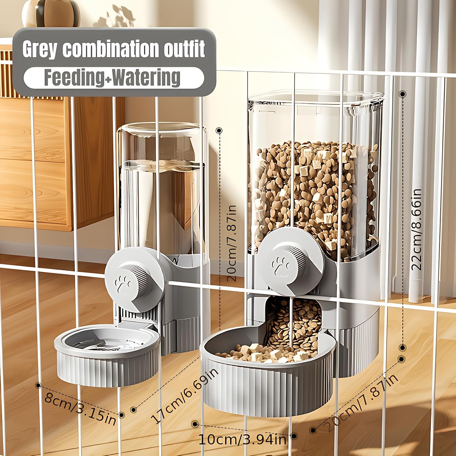 GPY Automatic Hanging Gravity Pet Feeder and Water Dispenser Set ,Automatic Rabbit Feeder and Dog Water Dispenser for Dogs Cats Pets Animals Large Capacity (Blue Water Feeder&Food Feeder) (Grey) - Image 3