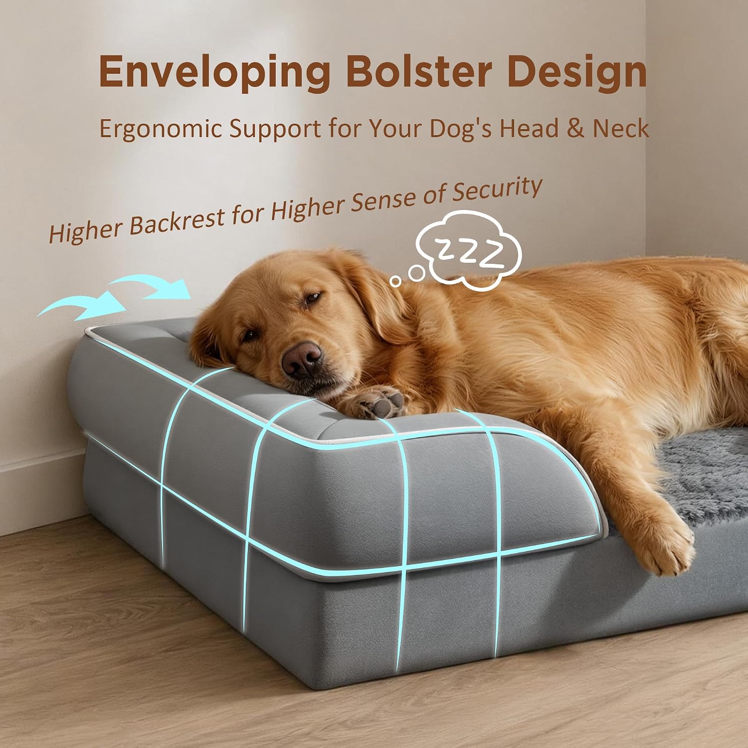 Comfort Expression Orthopedic Dog Bed for Extra Large Dogs with Bolster | Waterproof Dog Couch Bed with Washable Cover & Non-Slip Bottom, Supportive Egg Crate Foam XL Pet Bed, 42x30 Inch - Image 3