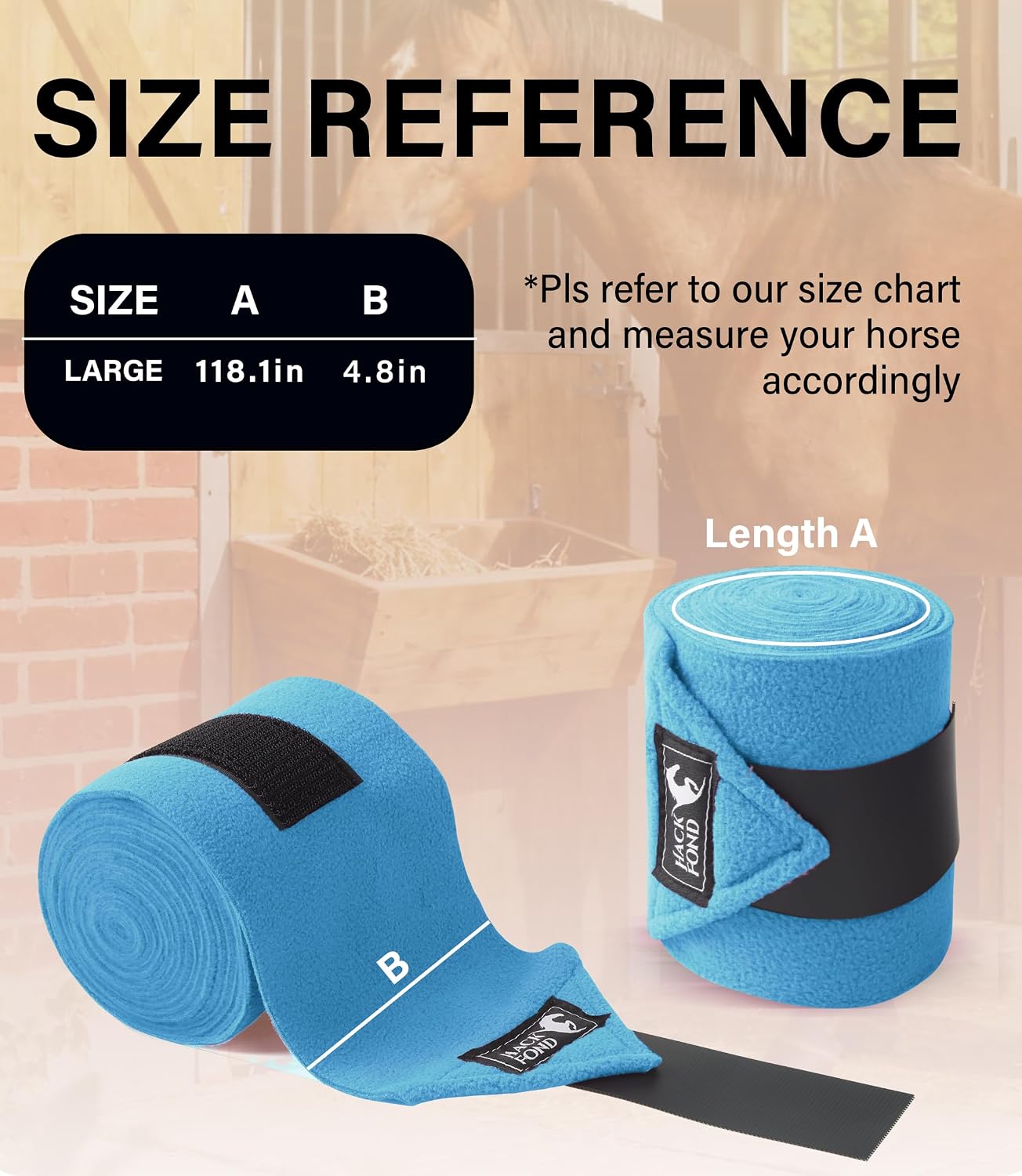 Fleece Horse Polo Leg Wraps Set of 4, 10' Horse Leg Bandages Stable Supplies Equestrian Boots Light Blue - Image 6