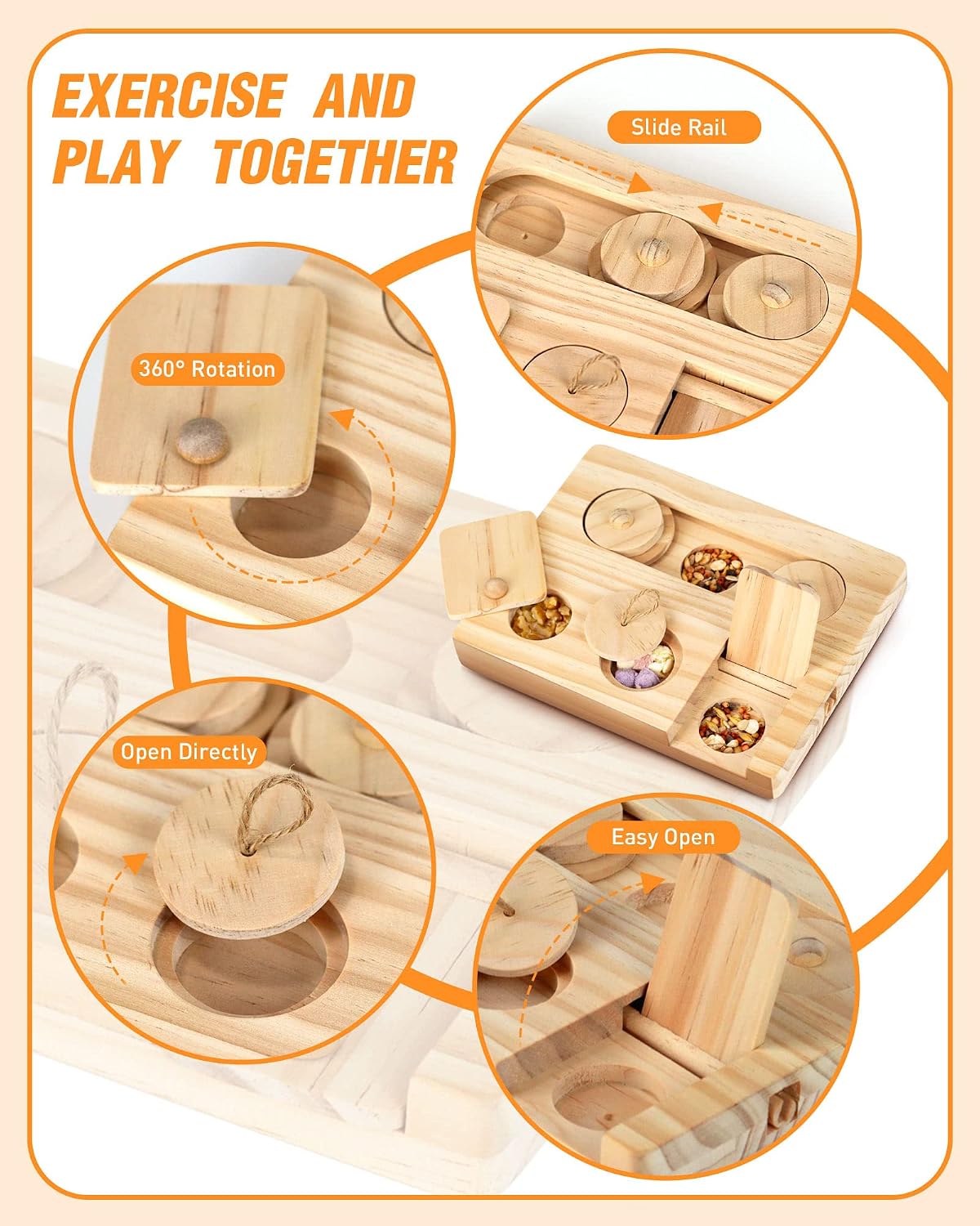 Guinea Pig Foraging Toys, 6 in 1 Hamsters Wooden Interactive Enrichment Toys, Treat Dispenser for Small Animal, for Rabbits, Bunny, Chinchillas, Rats and Gerbils - Image 3