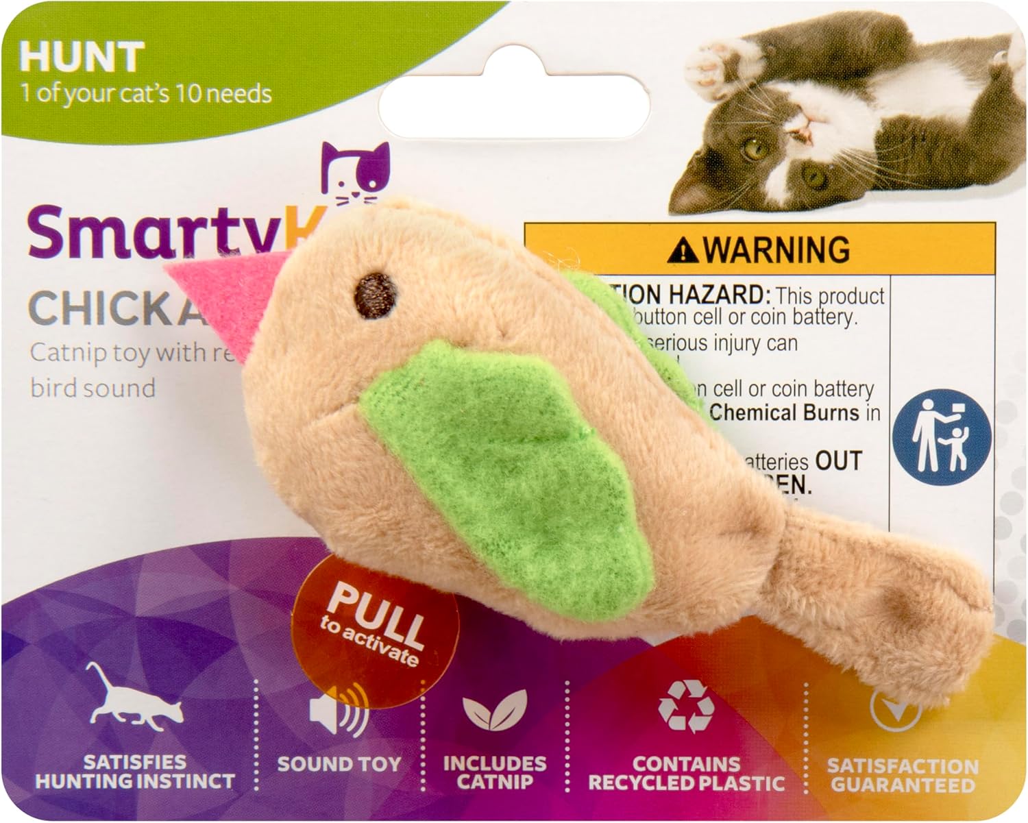 SmartyKat Chickadee Chirp Electronic Sound Cat Toy, Contains Catnip, Battery Powered - Light Brown, One Size - Image 8