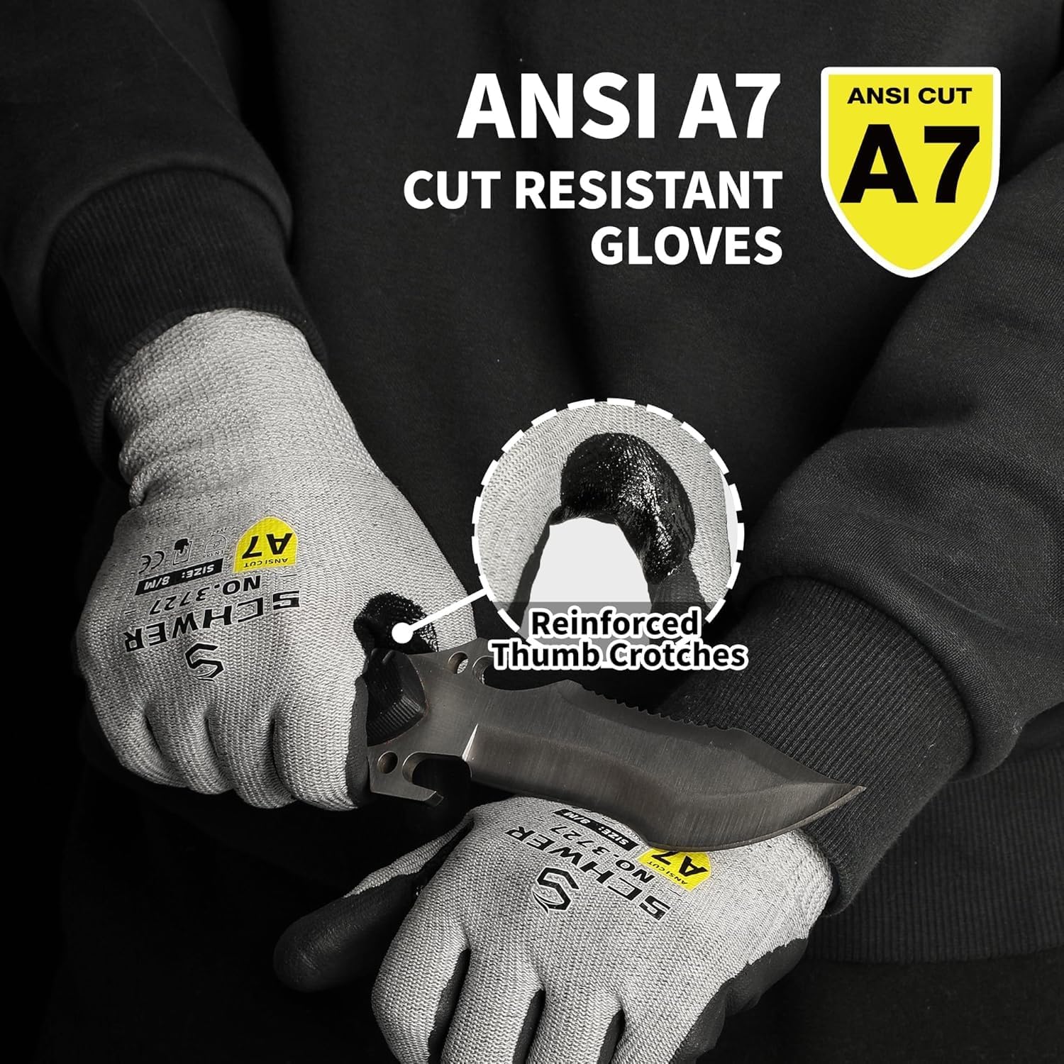 High Level Cut Resistant Work Gloves for High Risk Work, ANSI A7 Cutting Gloves with Reinforced Thumb, Used for WoodWorking, Construction, Non Slip, Durable, Breathable & Cool, L, 1 pair, PR3727 - Image 2