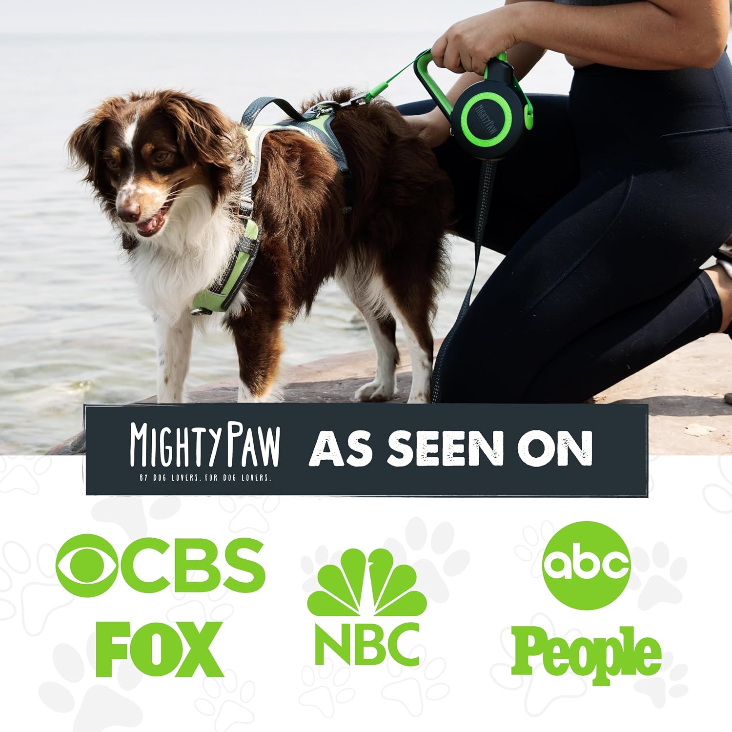 Mighty Paw Retractable Dog Leash 2.0 | 16' Heavy Duty Reflective Nylon Tape Lead for Pets up to 0-50 lbs. Tangle Free Design W/One Touch Quick-Lock Braking System & Anti-Slip Handle (Green/Lite) - Image 5