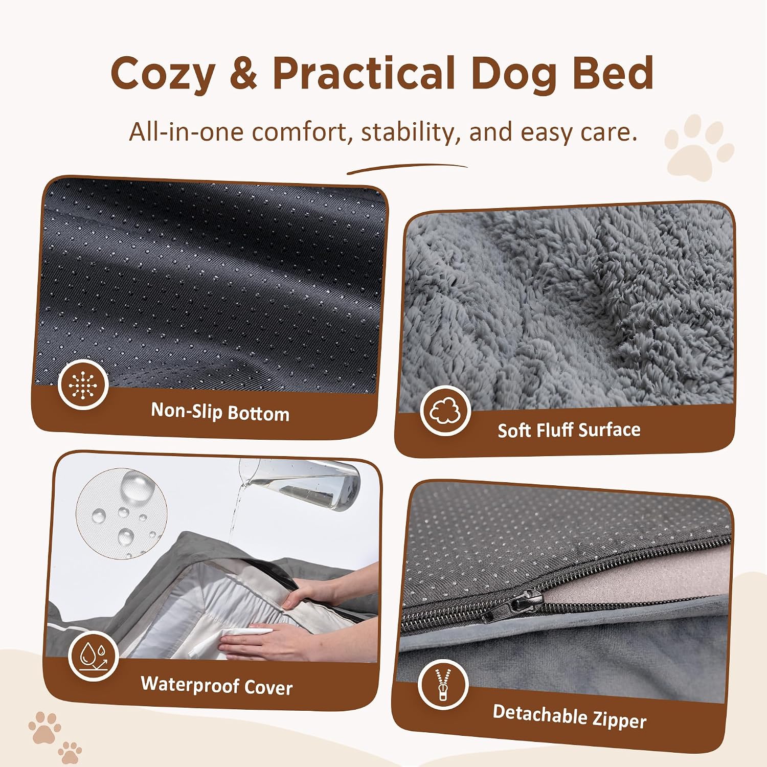 Comfort Expression Orthopedic Dog Bed for Extra Large Dogs with Bolster | Waterproof Dog Couch Bed with Washable Cover & Non-Slip Bottom, Supportive Egg Crate Foam XL Pet Bed, 42x30 Inch - Image 4