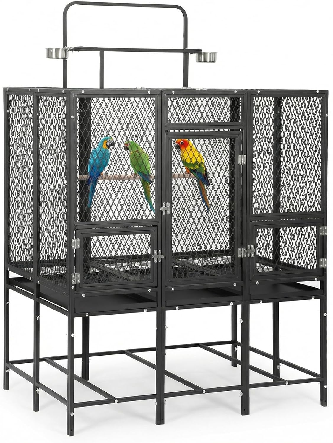 44" Carbon Steel Bird Flight Cage Detachable Playtop Indoor Outdoor | Heavy Duty Carbon Steel Flight Cage for Cockatiels, Parakeets, Conures & Lovebirds (Indoor & Outdoor Use)