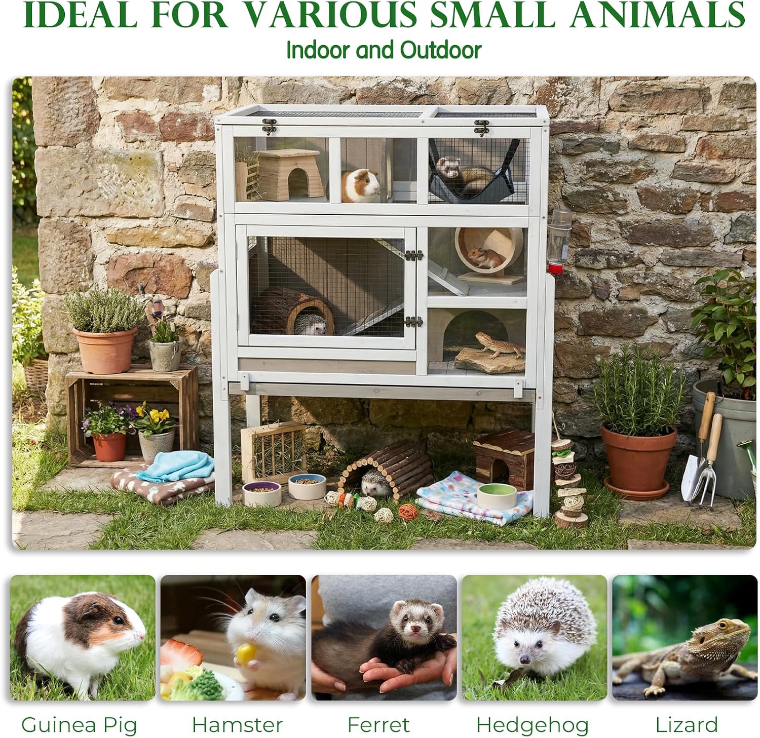 Large Guinea Pig Cages, 3-Story Indoor Guinea Pig Habitats with Stand, Hedgehog Cage Rabbit Hutch with Pull-Out Tray, Flip-Open Roof, Cozy Hammock - Image 8