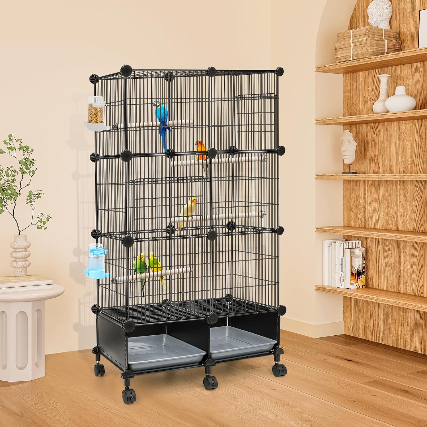 VISCOO Upgraded Encrypted 46-Inch Bird Cage, with Wooden Perches, Metal Parakeet Cage with Slide-Out Tray, Water Bottle&Feeder, Bird Cages for Parrot,Parakeets,Cockatiel,Lovebird,Small Mid-Sized Birds - Image 6