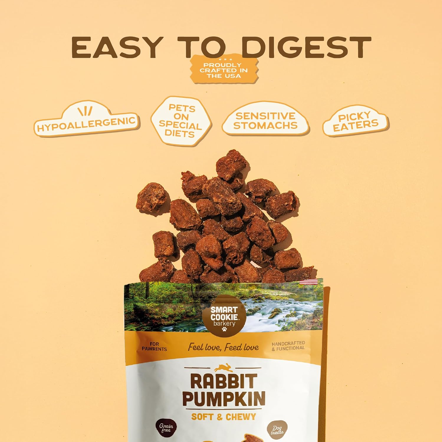 Smart Cookie Healthy Soft Dog Treats - Rabbit & Pumpkin - Grain Free Limited Ingredient Training Treats for Dogs with Sensitive Stomach & Allergies, Natural Novel Protein, Made in the USA (5oz.) - Image 4