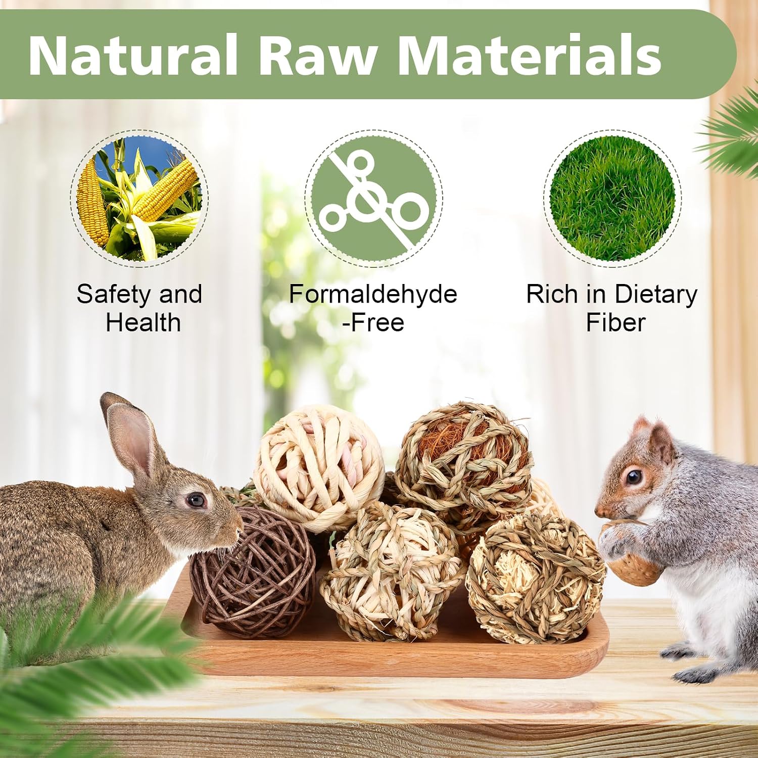 VESPRO Bunny Chew Grass Balls, Rolling Chew Toys for Small Animals, Natural Chew Grass Toys and Bunny Treats for Rabbits, Guinea Pigs, Chinchillas, Hamsters, Mice Teeth Grinding (8 Pcs) - Image 5