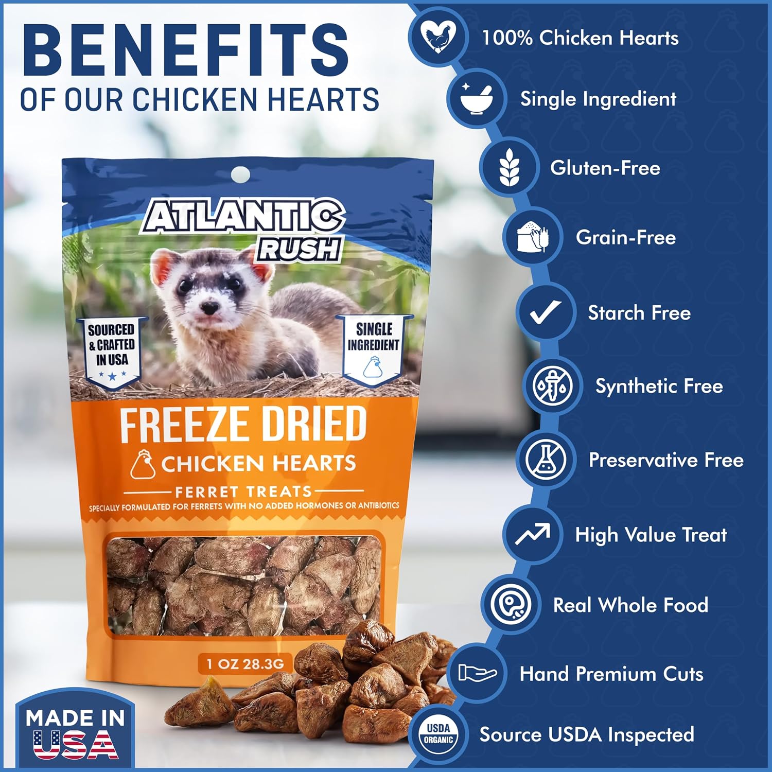 Freeze Dried Small Pet Treats - Resealable Bag of Treats for Ferrets - Ferret Snacks - Single Ingredient Ferret Food With No Preservatives Or Fillers- Small Animals Treats (1oz, chicken Heart) - Image 3
