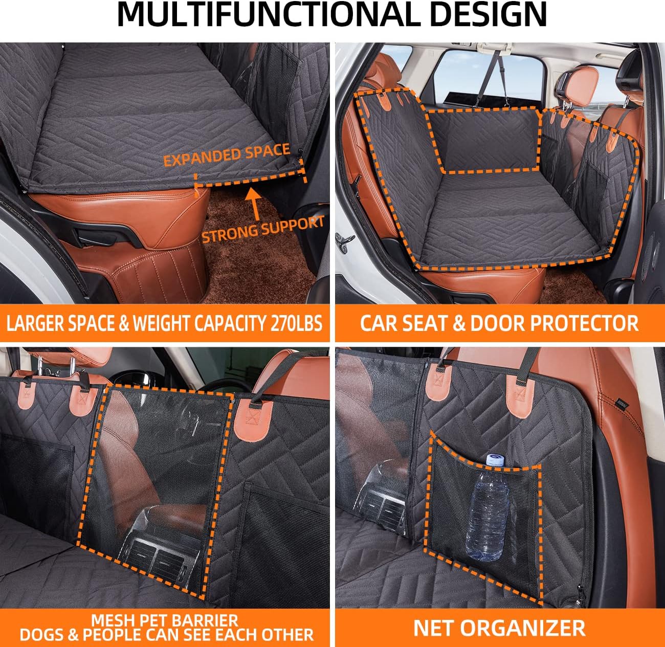 YJGF Back Seat Extender,Dog Seat Cover for Back Seat,Hard Bottom Car Seat Cover for Dogs,Dog Hammock for Car,Back Seat Pet Cover for Dogs(Black,for Car/SUV/Small Truck) - Image 4