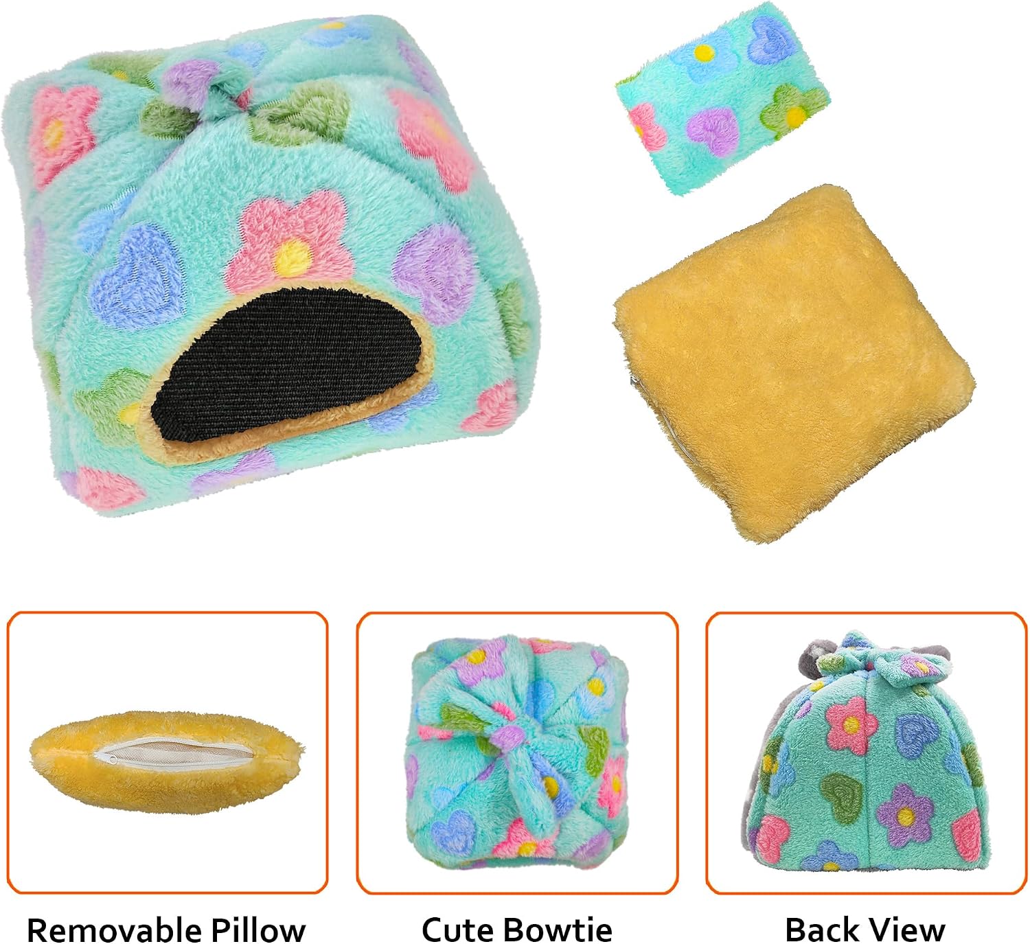 Guinea Pig Bed, Hideout House for Small Animals, Warm & Cozy | Premium Fleece Material, Ideal Bed & Accessories for Hamsters, Chinchillas, Dwarf Bunnies, Hedgehogs, M, Green Flower - Image 4