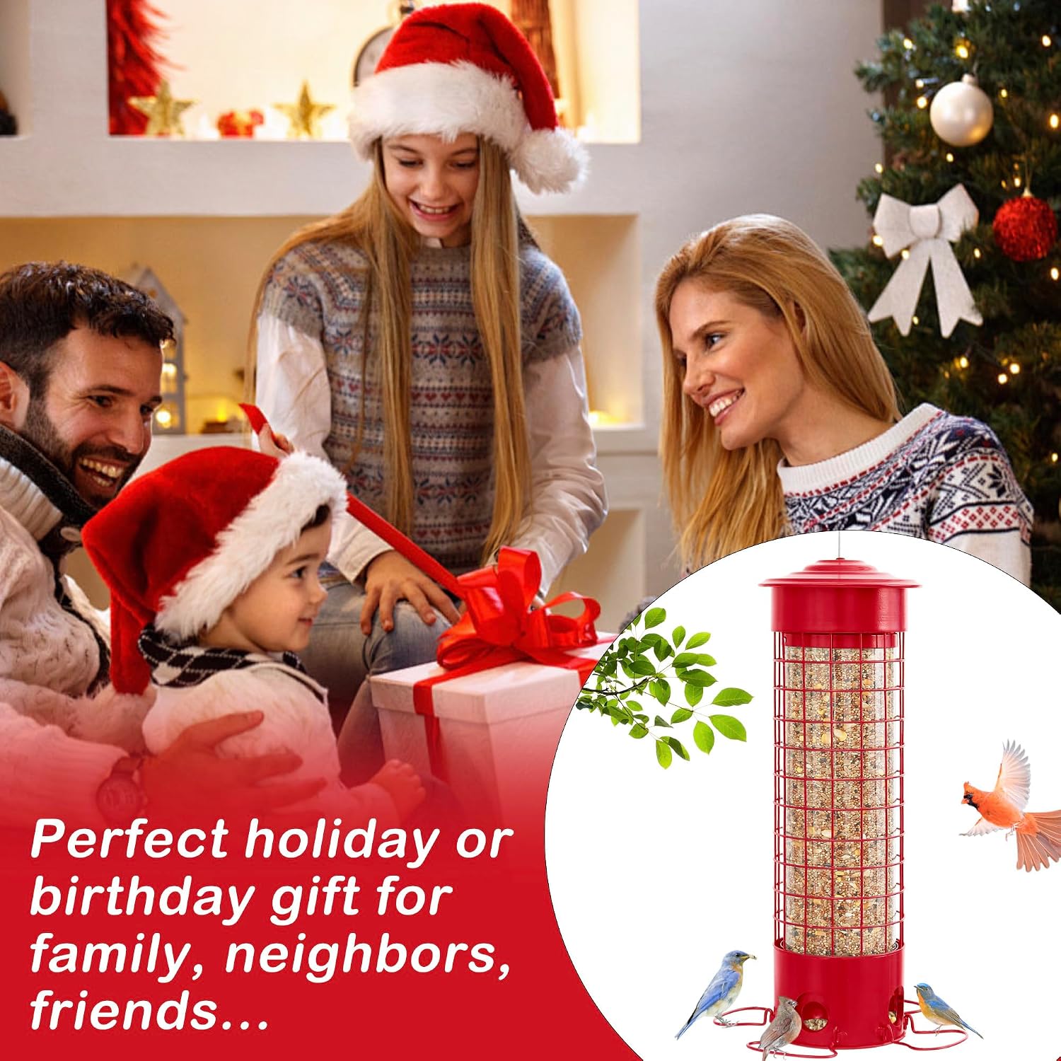 Squirrel Proof Bird Feeders, Metal Wild Bird Feeder for Outdoors Hanging, Weight Activated Squirrel Buster for Chickadees, Goldfinches, Cardinals, Chew-Proof, 4.4LB Large Capacity, Red - Image 8