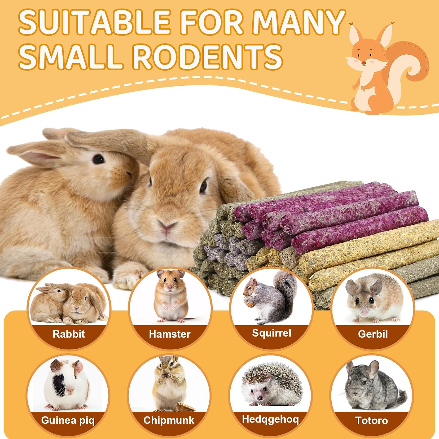 52Pcs Rabbit Chew Sticks, Guinea Pig Toys, Natural Timothy Grass Molar Teeth Stick, Mixing Flowers, Roses, Calendula and Forget Me Not, Small Animals Treats - Image 6