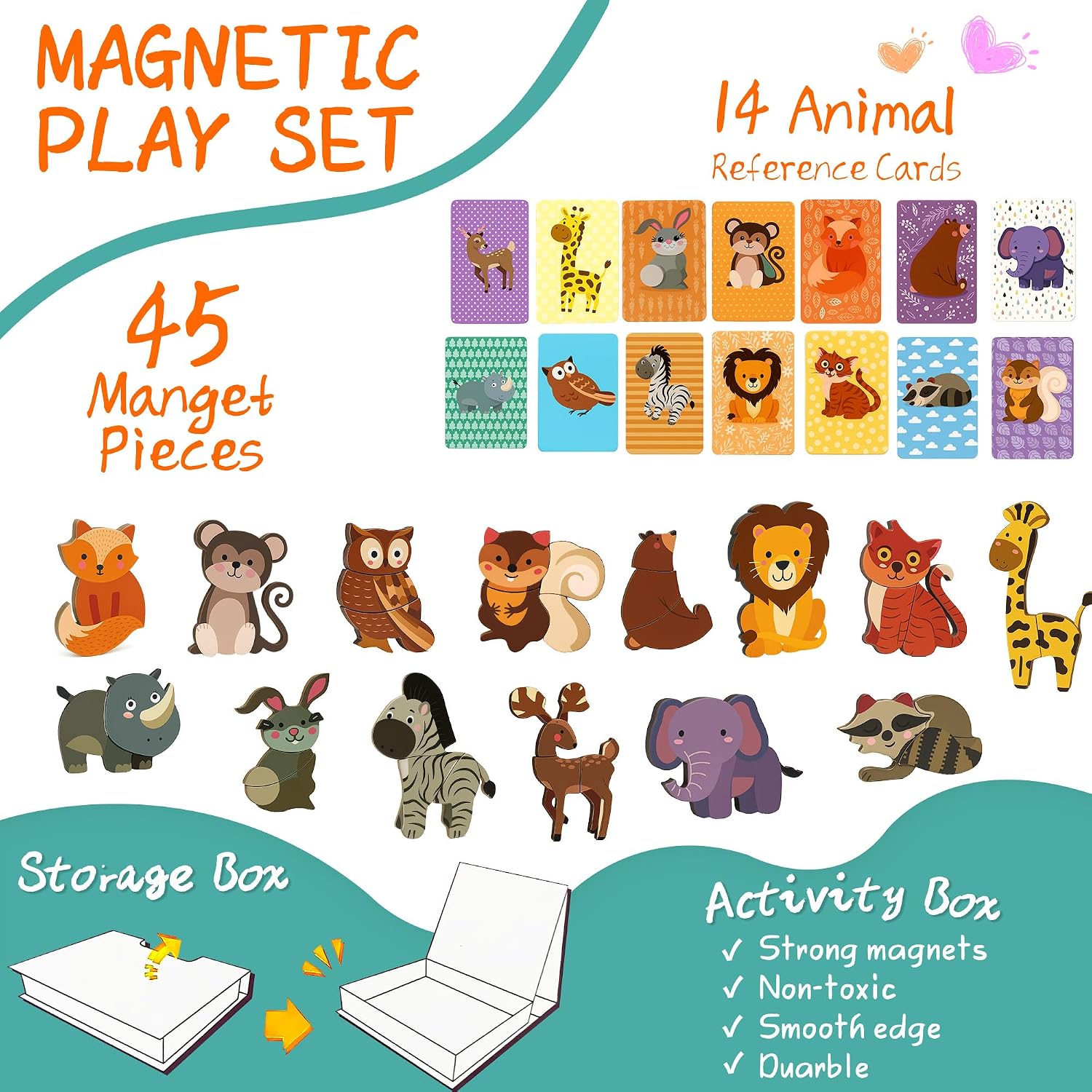 Animal Magnetic Busy Book for Toddlers, 45 Magnet Puzzles Toys | Montessori Quiet Travel Toy with 14 Activity Cards, Magnet Puzzles, Preschool Learning Game for Kids Ages 3+ - Image 4
