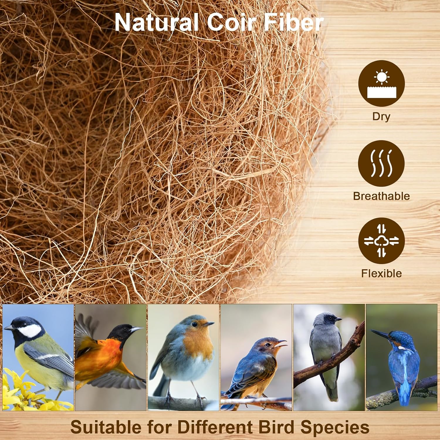 Sukh 2PCS Coconut Fiber for Bird Nest - Canary Nesting Material Coconut Bird Nest Finch Coconut Fiber Loose Bedding Substrate for Laying Eggs,Resting Materials for Birds, Hummingbird Parakeet - Image 2