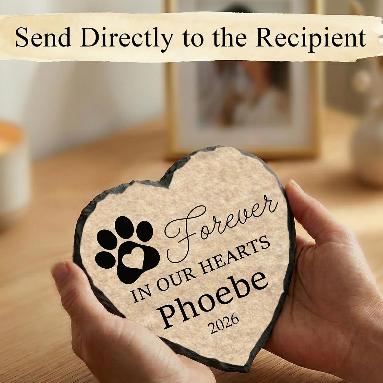 Personalized Dog Memorial Stone, Forever in Our Hearts Paw Print Heart Plaque, Pet Loss Gift for Dogs (S-20) - Image 5