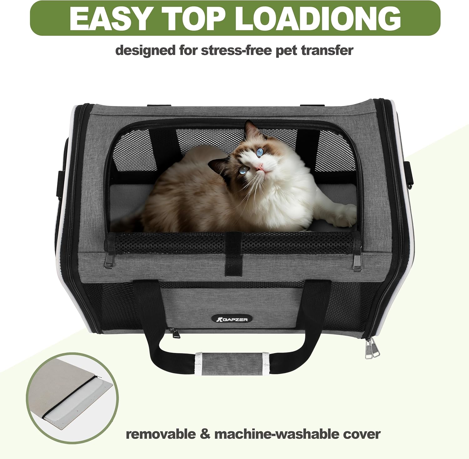 GAPZER Cat Carrier 18x11x11 Top Load, Soft-Sided Pet Travel Bag Over 15 lbs | Collapsible Small Dog Puppy Crate 10 Pound, Small Animal Rabbit Kennel Carrying Case, Kitten Mesh Cage Medium Cat Under 25 lb - Image 6