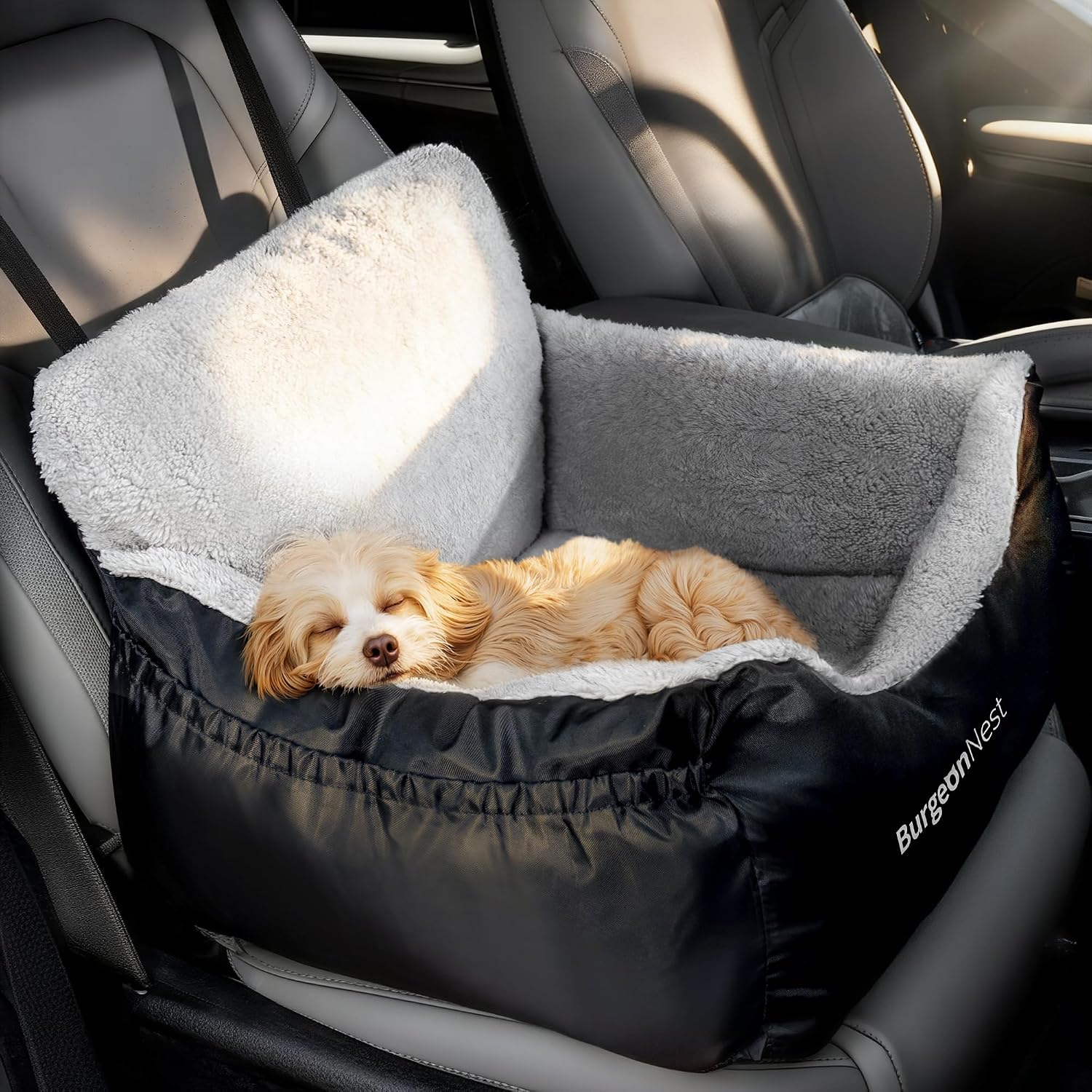 BurgeonNest Dog Car Seat for Small Dogs, Soft Pet Car Travel Home Bed Under 25 lbs, Fully Detachable and Washable Cat Booster Carseats with Storage Pockets and Clip-On Leash Portable Carrier,Black - Image 2