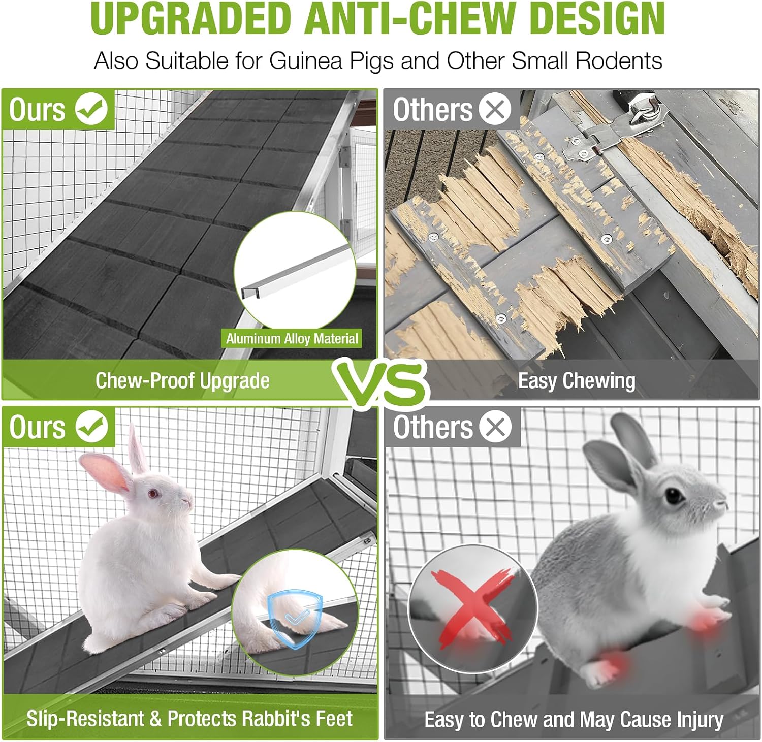 Gutinneen 2-Story Rabbit Hutch Bunny cage with Chew-Proof Ramp, Locking Leak-Proof Trays - Indoor/Outdoor 39.3" Wooden Rabbit Cage with Wheels for Rabbits, Guinea Pigs, Small Animal (Black and White) - Image 3