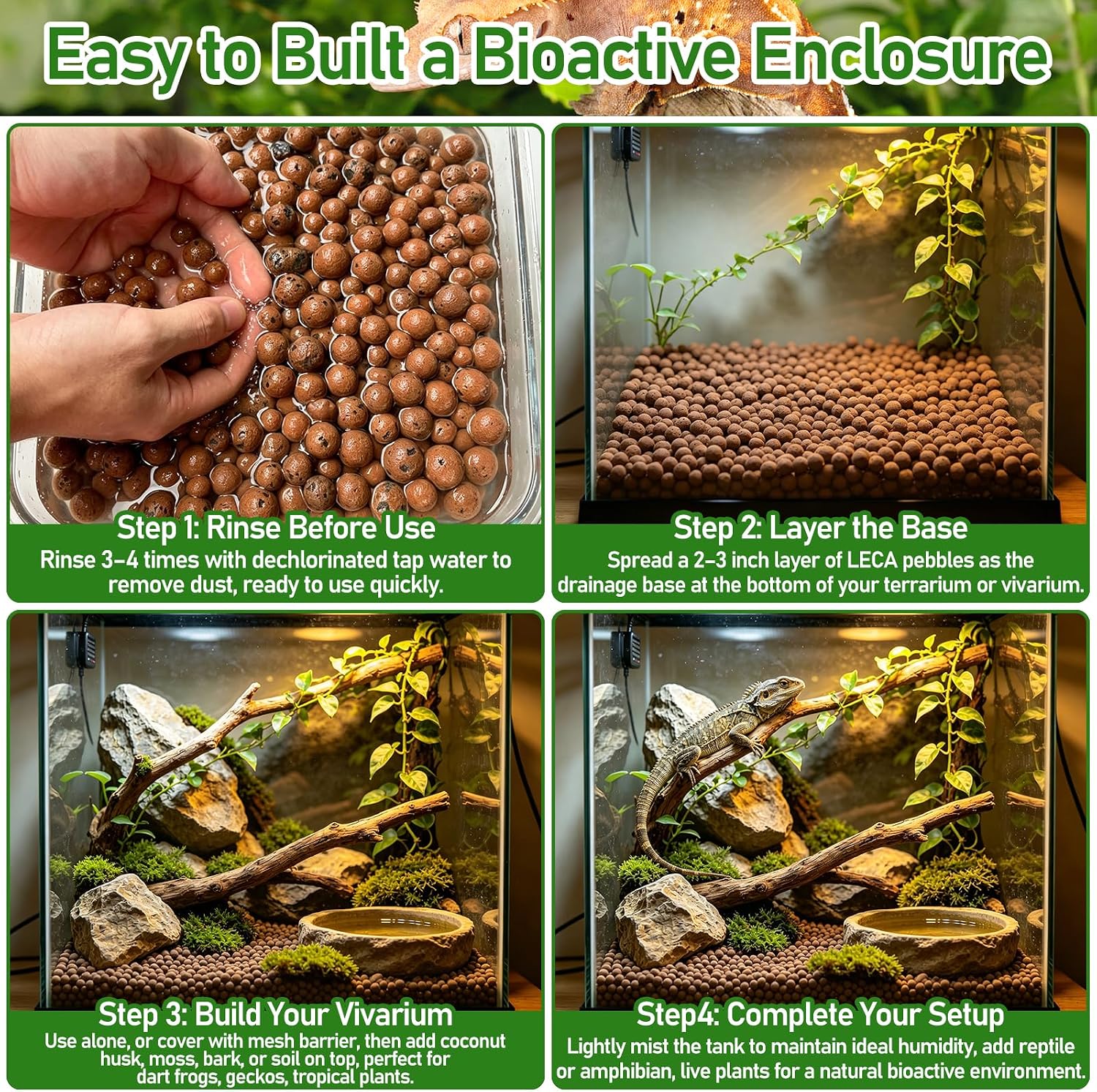 Riare 10LBS Expanded Clay Balls Terrarium Substrate for Reptiles - 100% Organic Lightweight Clay Pebbles Substrate Frogs False Bottom Substrate, Bioactive Terrarium Substrate for Drainage and Moisture - Image 4