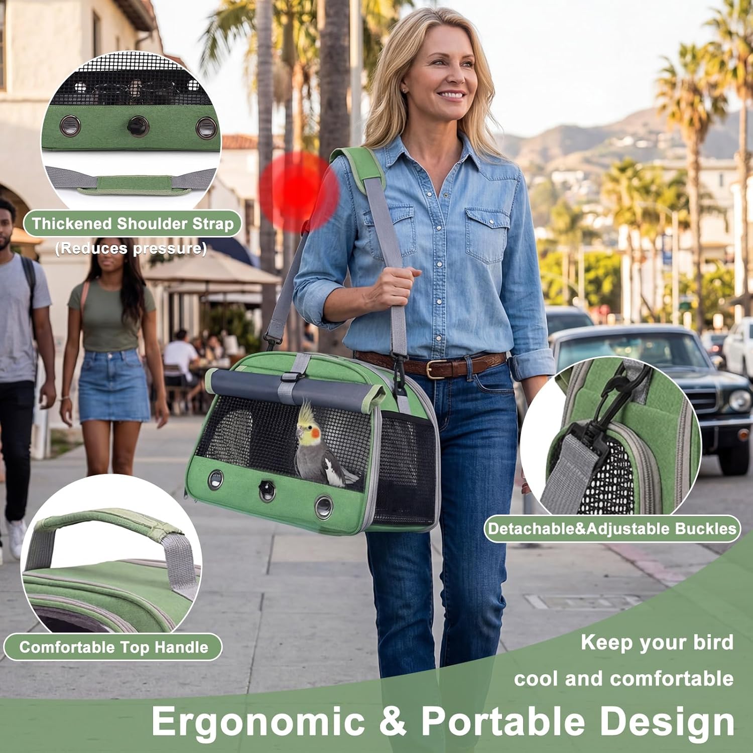 Bird Carrier, Lightweight Breathable Bird Backpack, Portable Wild Bird Carrier with Standing Perch for Parrot Travel Vet Visit (Grey) - Image 6