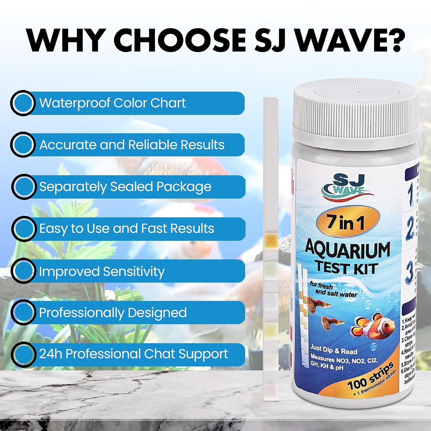 7 in 1 - Aquarium Test Strips | 100 Fast & Accurate Strips | Fish Tank Aquariums Water Test Kit & ebook | Aquarium Thermometer | Fish Tank Water Testing Kit for Fresh & Saltwater | Versatile Usage - Image 5