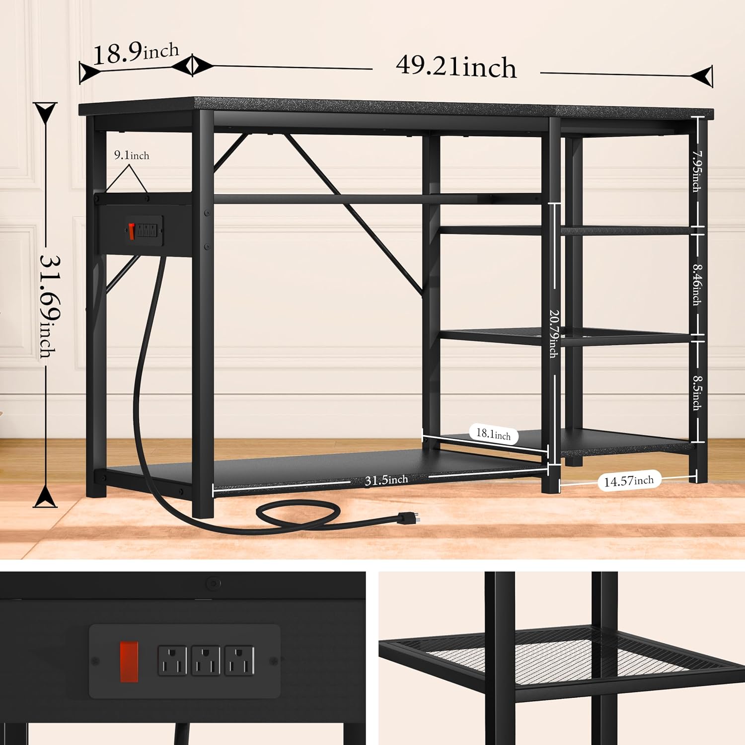 GRLEAF 55-75 Gallon Aquarium Stand: 1000LB Capacity, Built-In Power Outlets, 3-Tier Shelves for Fish Tank Accessories Storage, Heavy-Duty Steel/Wood Hybrid for Fish & Reptile Tanks | Excludes Tank - Image 7