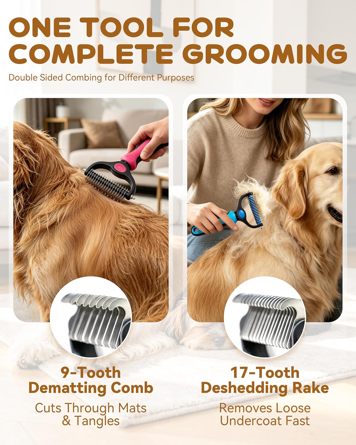 Tool, 2-In-1 Double-Sided Grooming Tool, Deshedding Dog Brush, Pet Shedding Remover Rounded-Tooth Comb For Painlessly Removing Knots And Loose Hair (Blue-Large) - Image 5