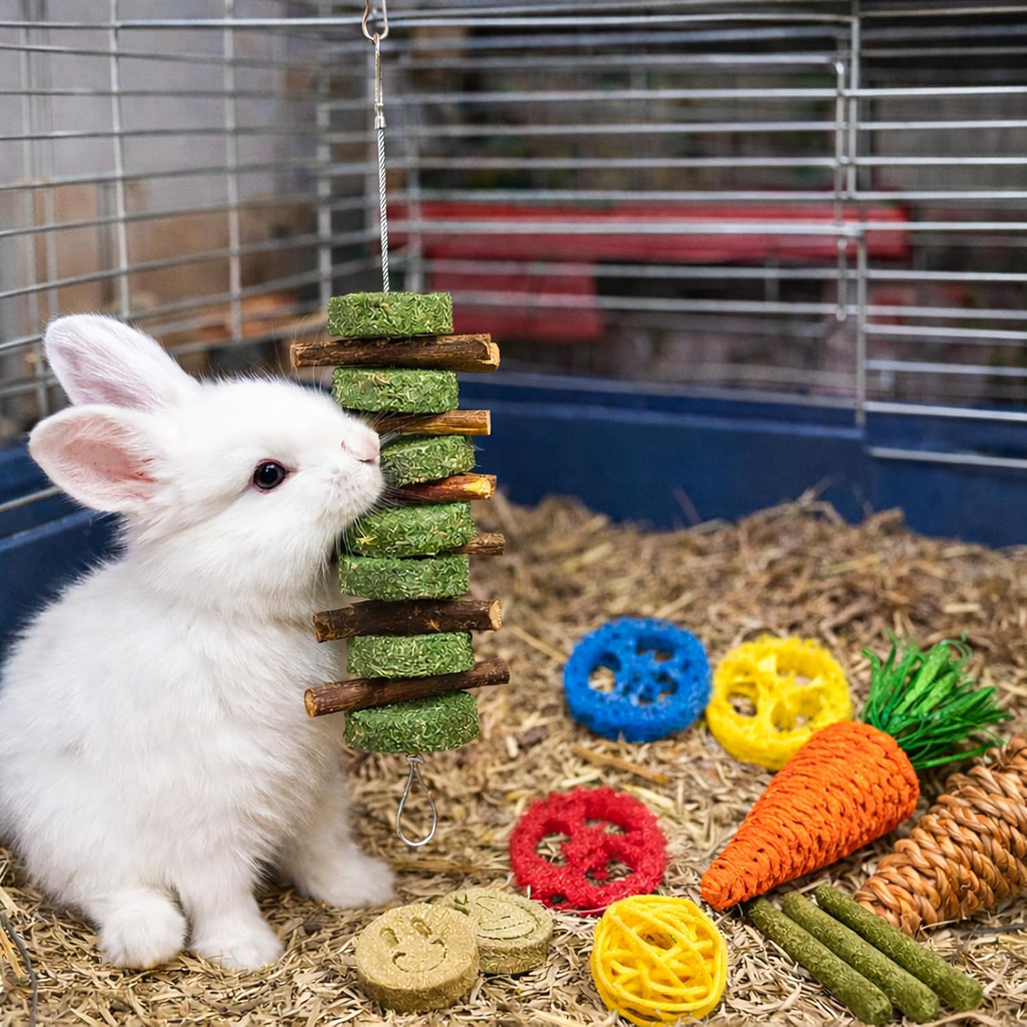 Grddaef 20 PCS Bunny Chew Toys for Teeth, Natural Rabbit Toys Apple Wood Grass Timothy Sticks Chew and Treat for Guinea Pigs Hamster Chinchillas - Image 5
