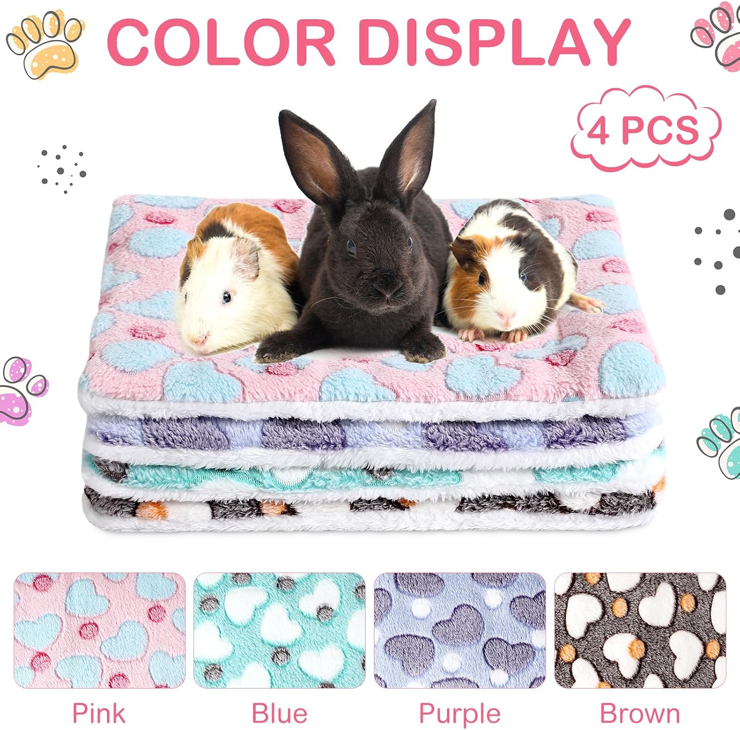 Tuanse 4 Pack Guinea Pig Bed Mat Bedding Rabbit All Season Soft Fleece Bed Pad for Small Animal Mattress Fleece Sleeping Pad for Hedgehogs Bunny Ferrets Hamster(Heart,13 x 10 Inch) - Image 4