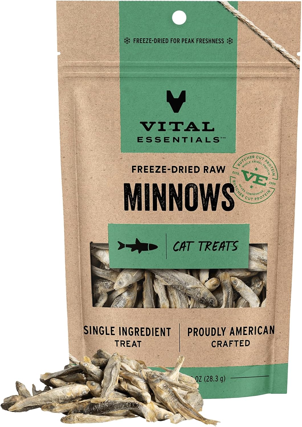 Vital Essentials Freeze Dried Minnows Cat Treats | Single Ingredient | Premium Quality | Grain Free, Healthy Treats for Cats, 1 oz Bag