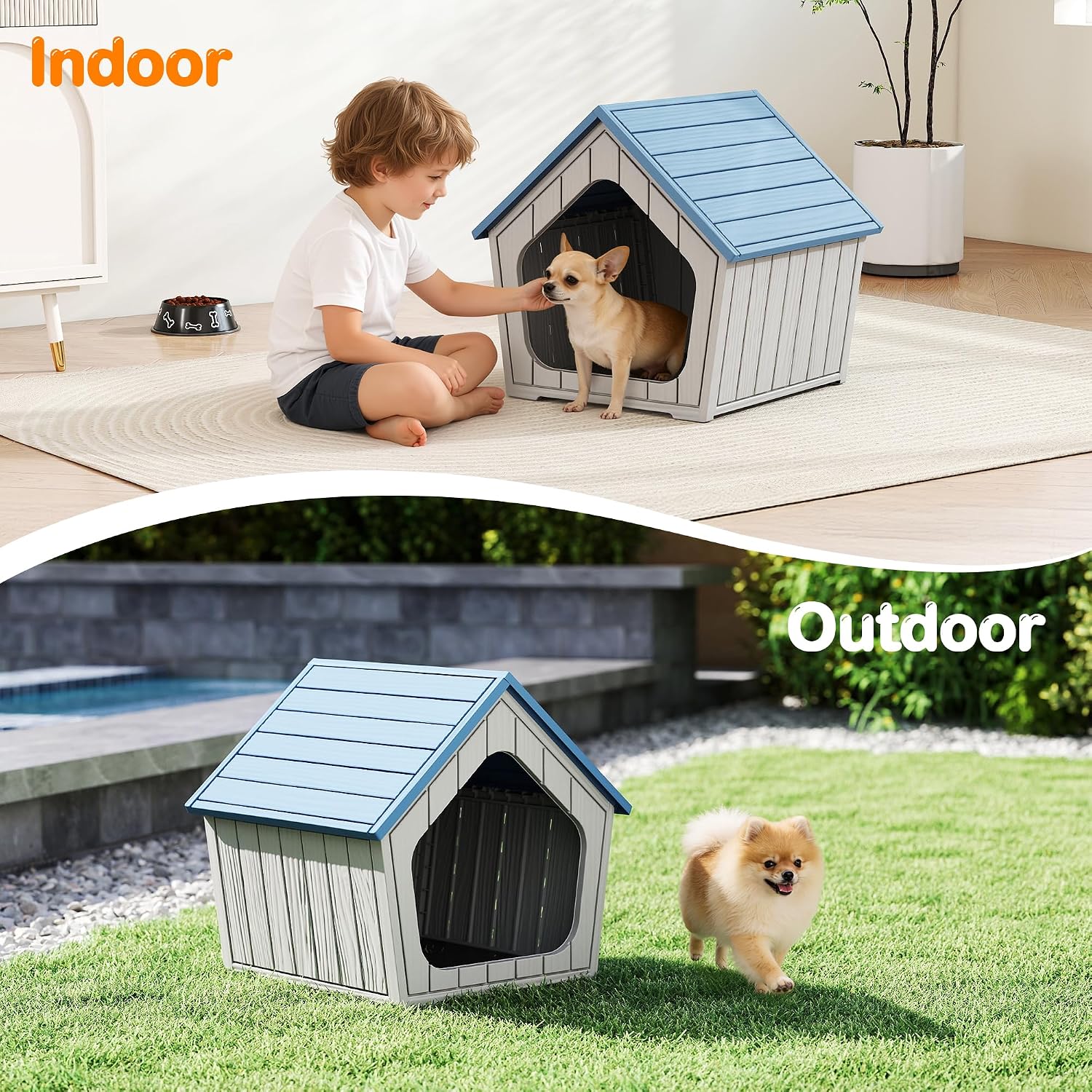 Bifanuo Dog House Outdoor Indoor for Small Dogs - Plastic Pet Shelter, Easy-Assemble & Weather-Resistant for Living Room, Balcony (Blue, 18" L x 22.4" W x 22.2" H) - Image 5