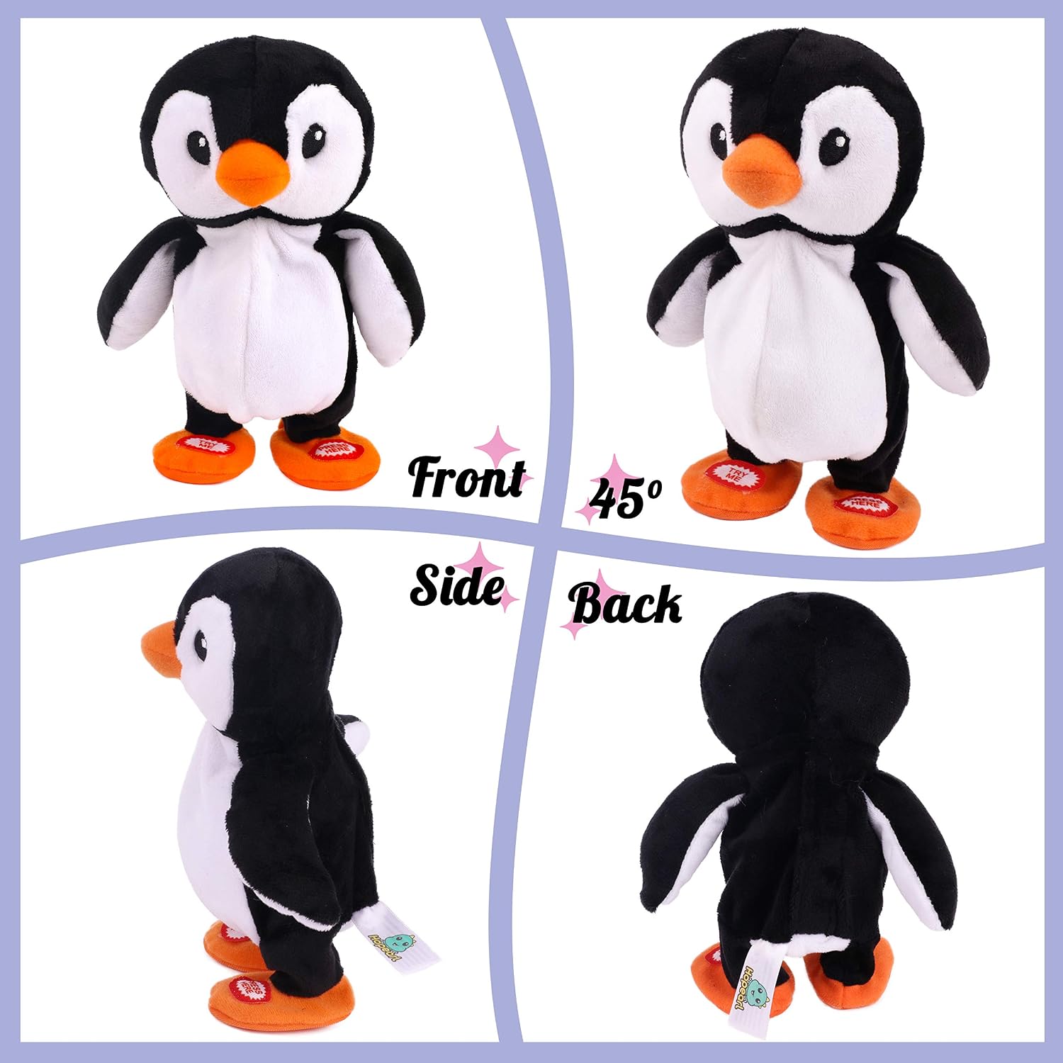 Hopearl Talking Singing Penguin Repeats What You Say Walking Electric Interactive Animated Toy Speaking Plush Buddy Gifts for Toddlers, 7.5'' - Image 3