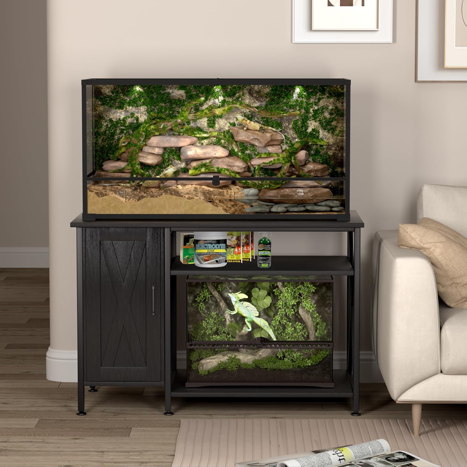 Herture 120 Gallon Reptile Tank Stand, 4x2x2 Reptile Enclosure Stand, with Storage Cabinet and Power Outlet, for Bearded Dragons, Snakes, Lizard Terrarium Black PG08XYB - Image 4