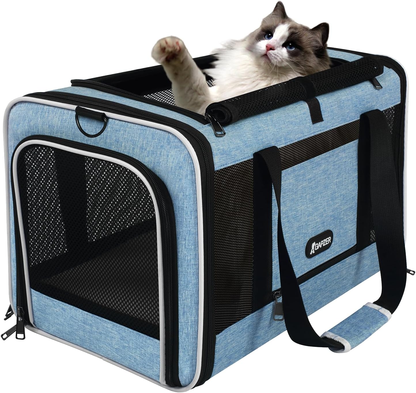 GAPZER Cat Carrier 18 x 11 x 11 Top Loading Soft-Sided Pet Travel Bag Over 15lbs, Portable Small Dog Puppy Car Crate 10 lbs, Chihuahua Kennel Carry Case, Kitty Cloth Cage Medium Cat Under 25 Blue - Image 9