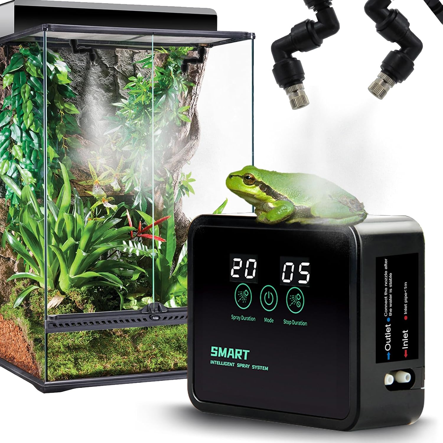 MECESOR Automatic Reptile Mister for Reptile Tank Smart Reptiles Mister System with Timer 360° Nozzles,Slient Terrarium Misting System Humidifier for Chameleons,Snakes,Frogs Smart Spray Control