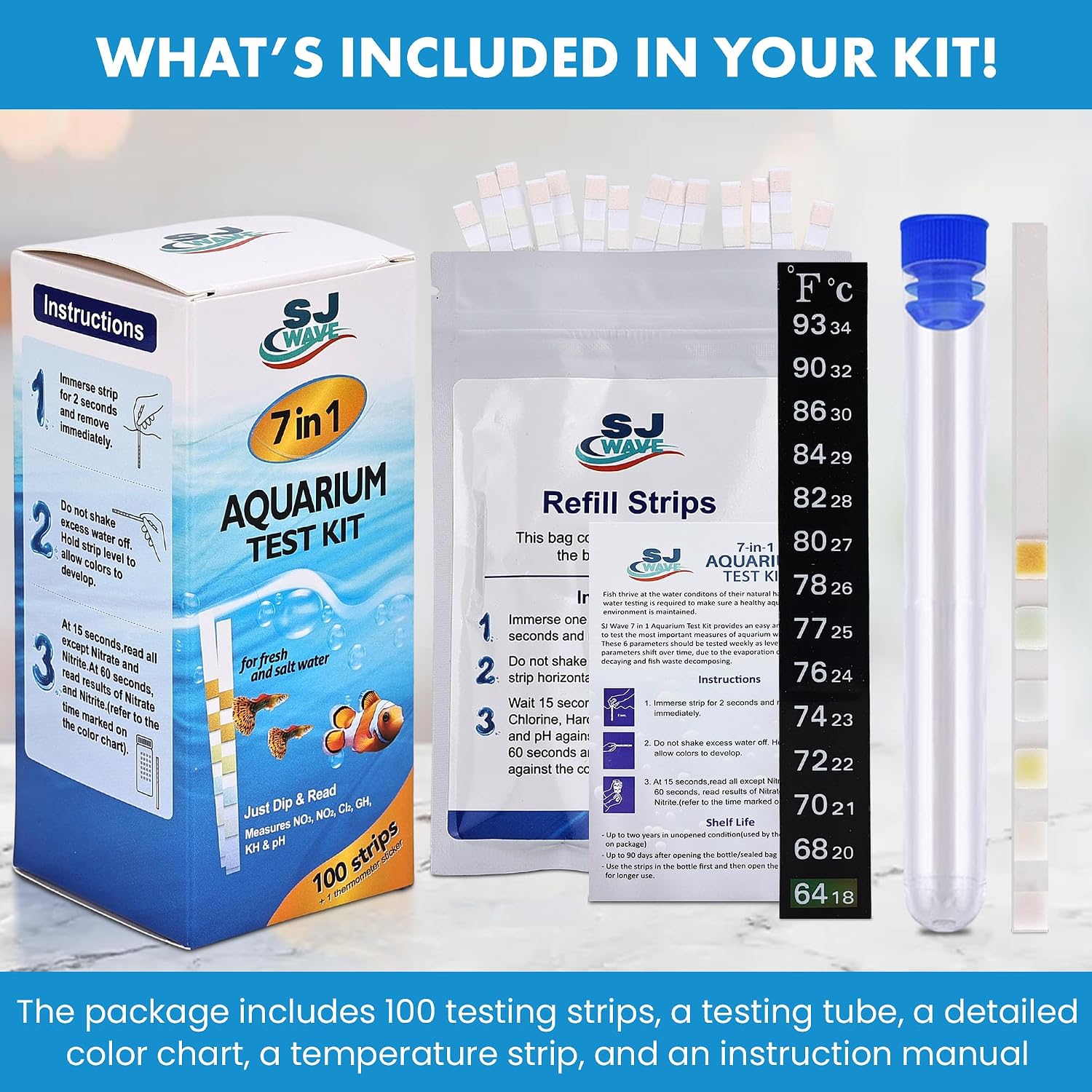 7 in 1 - Aquarium Test Strips | 100 Fast & Accurate Strips | Fish Tank Aquariums Water Test Kit & ebook | Aquarium Thermometer | Fish Tank Water Testing Kit for Fresh & Saltwater | Versatile Usage - Image 6